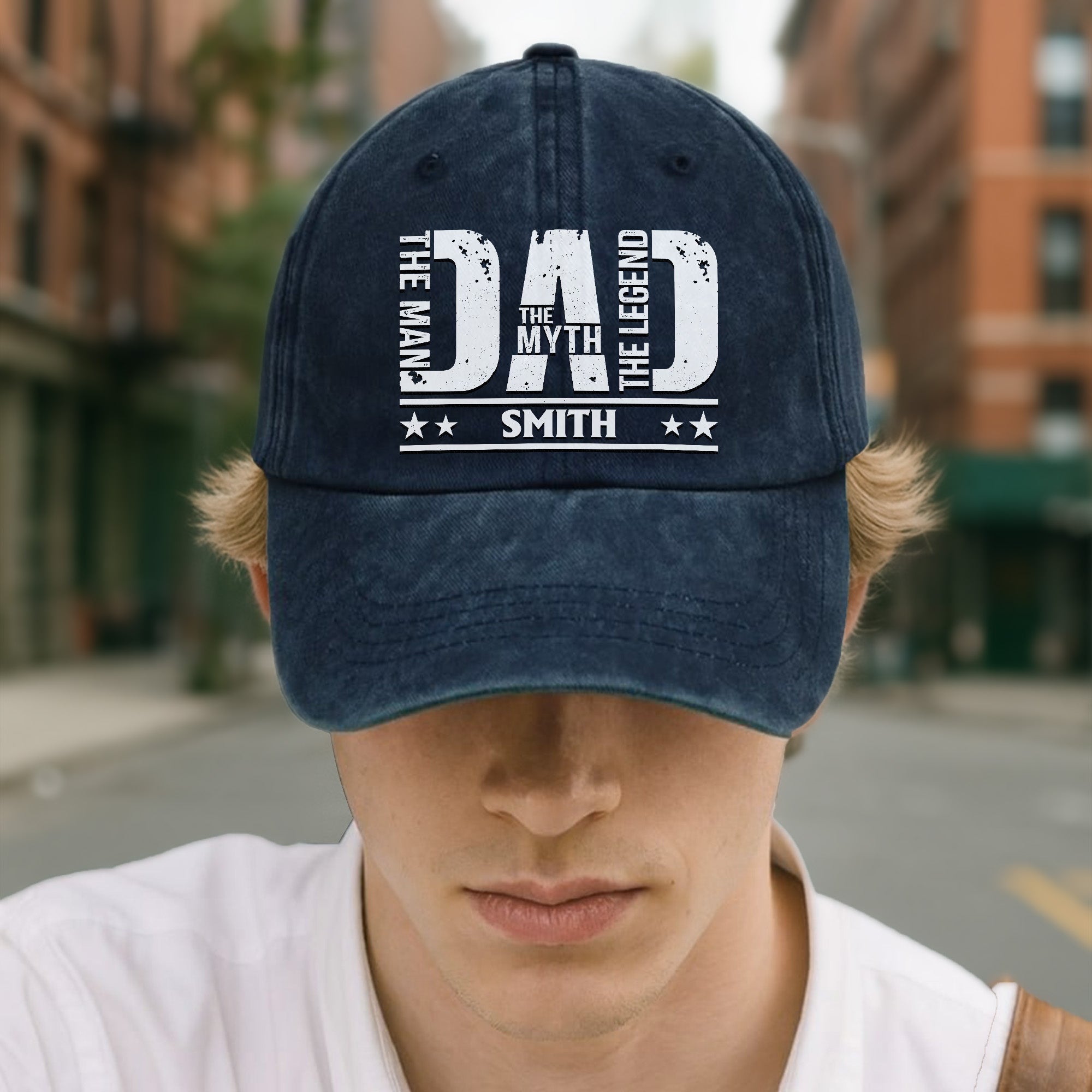 Personalized Washed Denim Cap for Dad Custom Name Gift