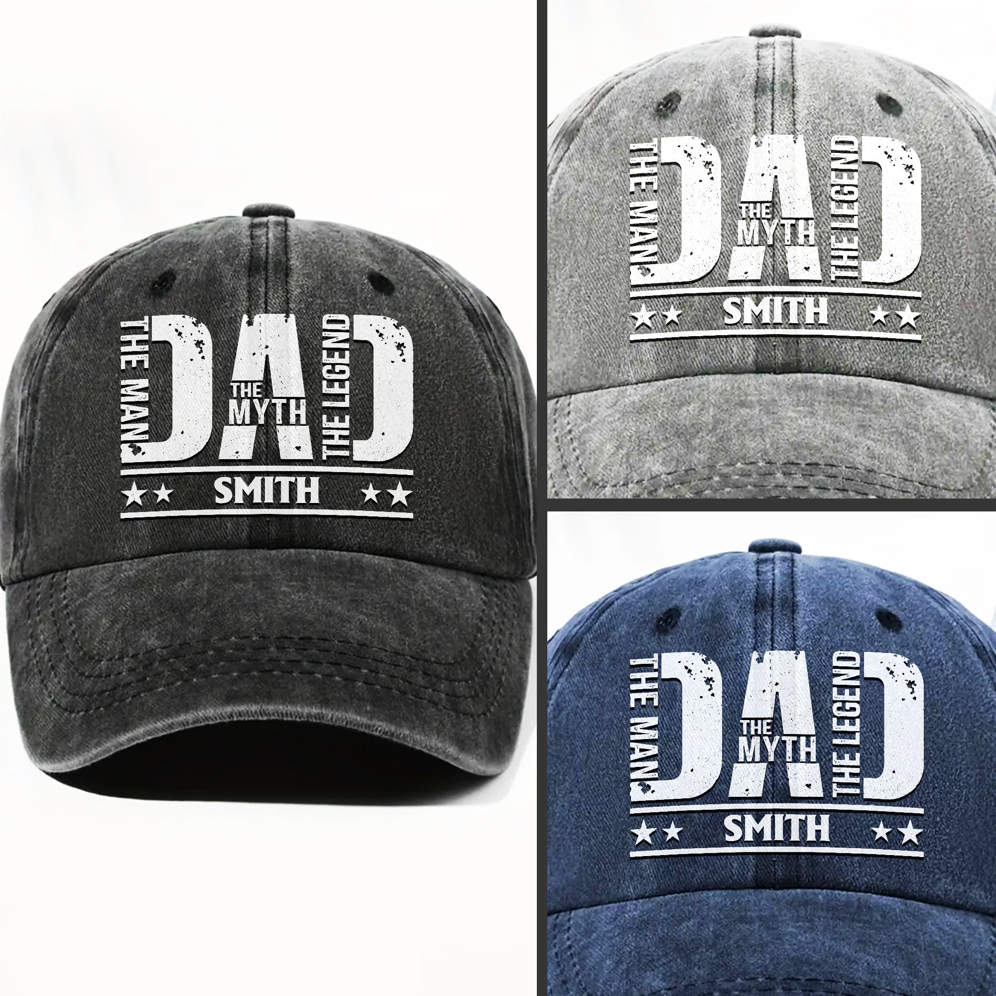 Personalized Washed Denim Cap for Dad Custom Name Gift