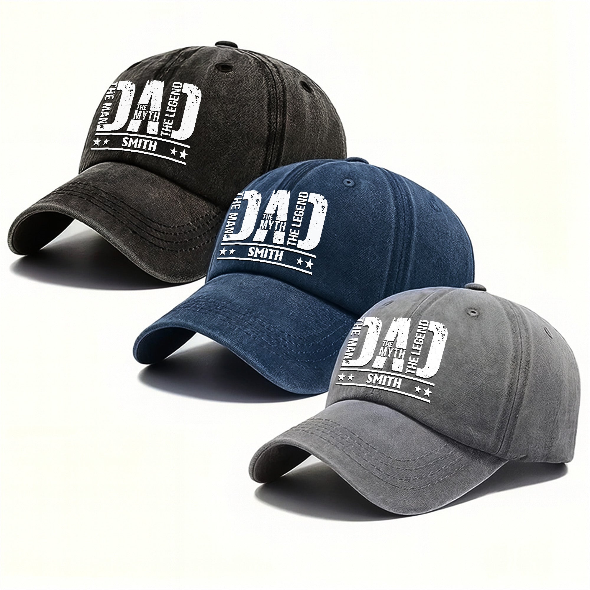 Personalized Washed Denim Cap for Dad Custom Name Gift