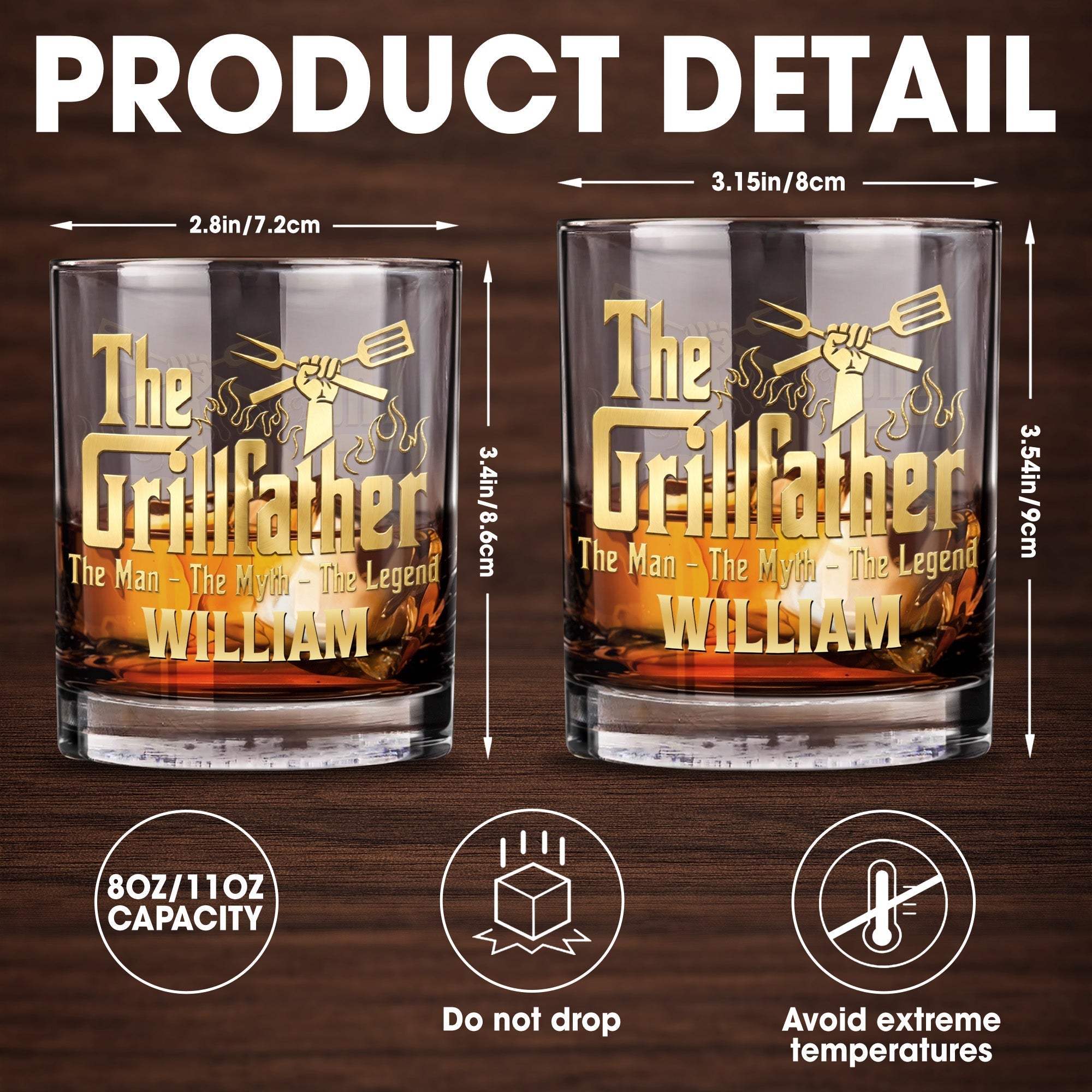 Personalized Whiskey Glass Custom Name for Dad Grill Lover Gift
