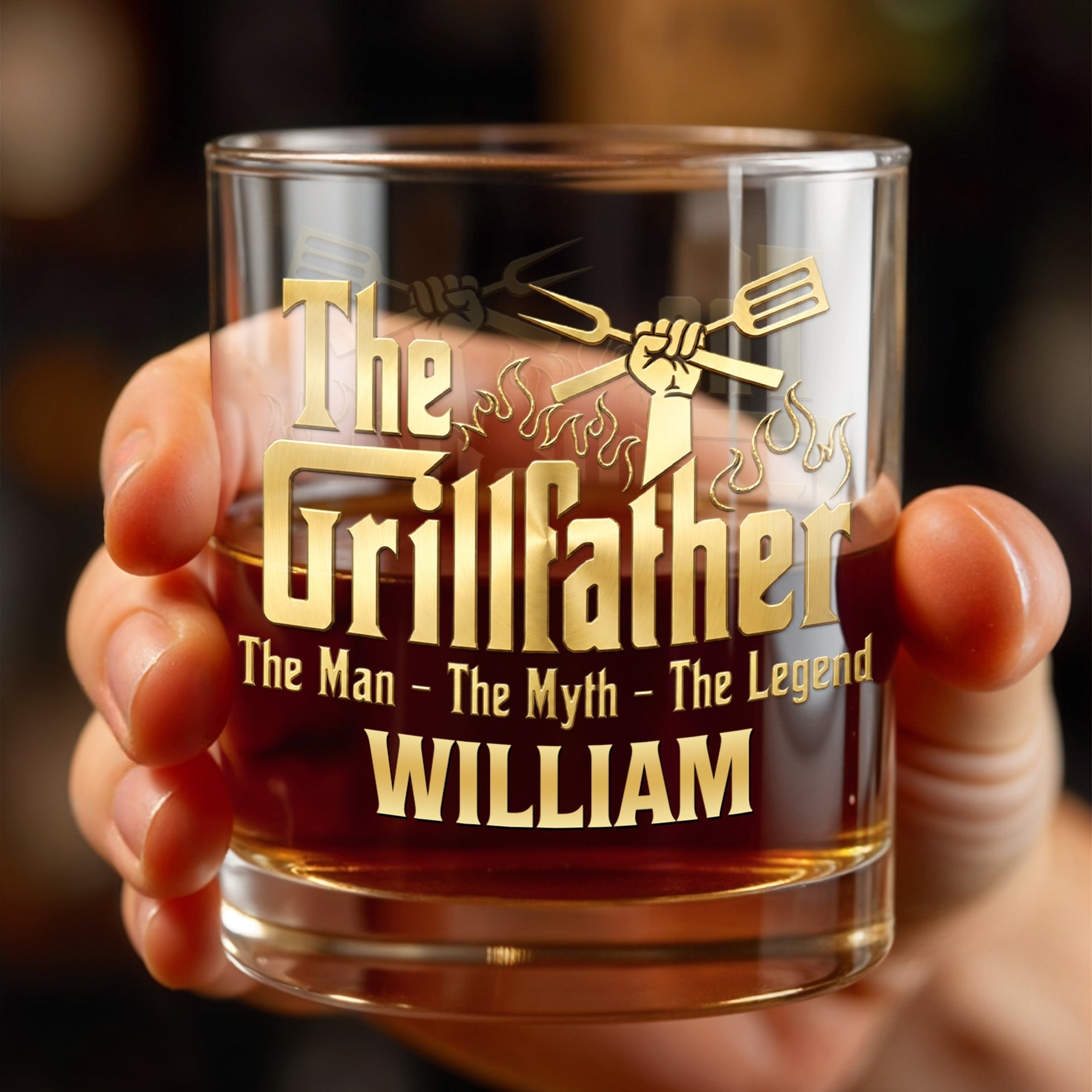 Personalized Whiskey Glass Custom Name for Dad Grill Lover Gift