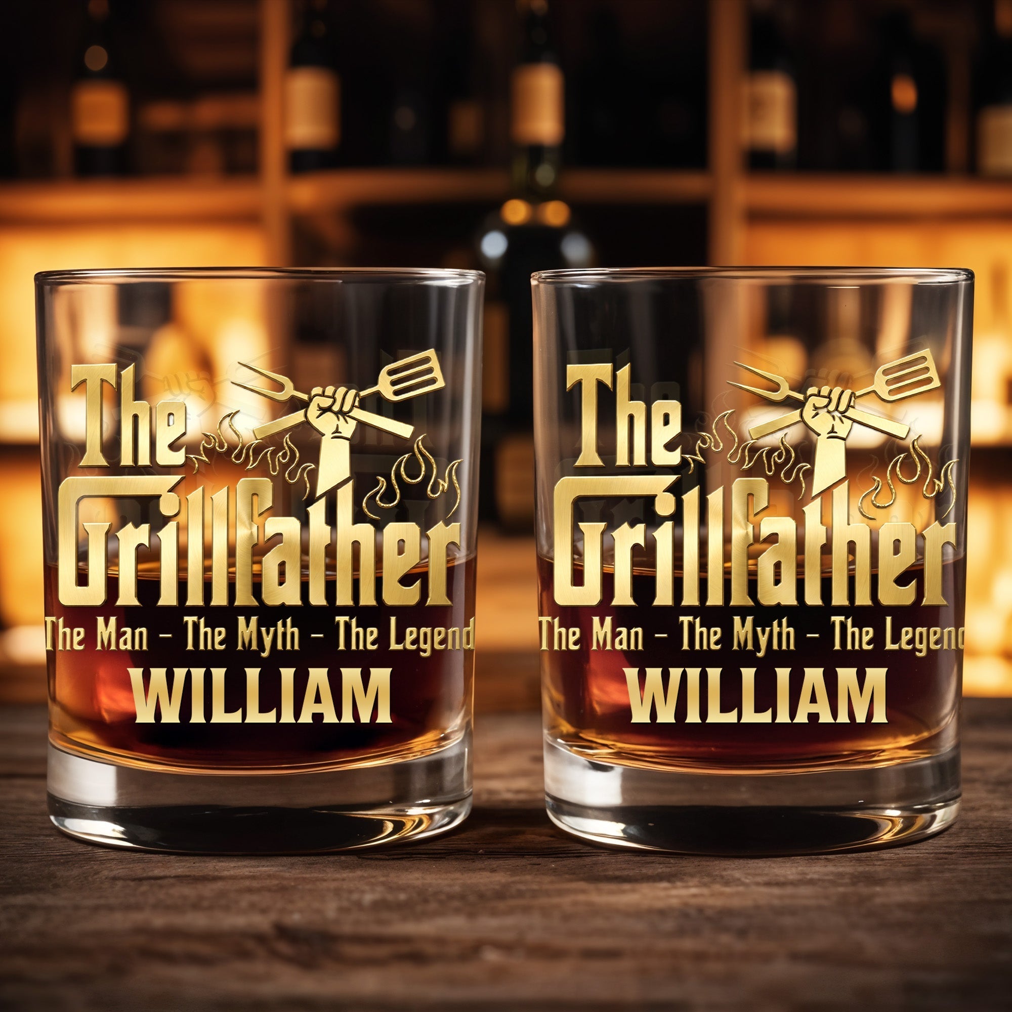 Personalized Whiskey Glass Custom Name for Dad Grill Lover Gift
