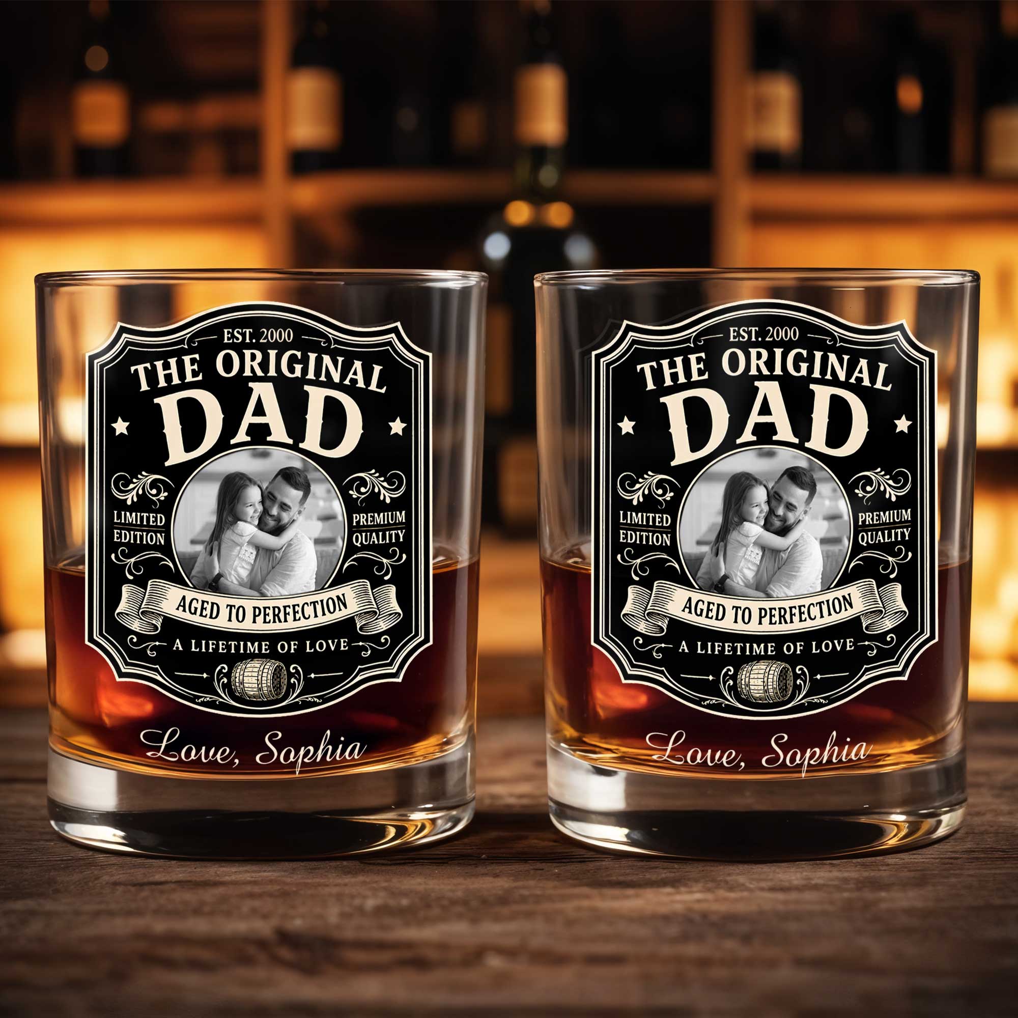 Personalized Custom Whiskey Glass with Photo Upload Gift for Dad