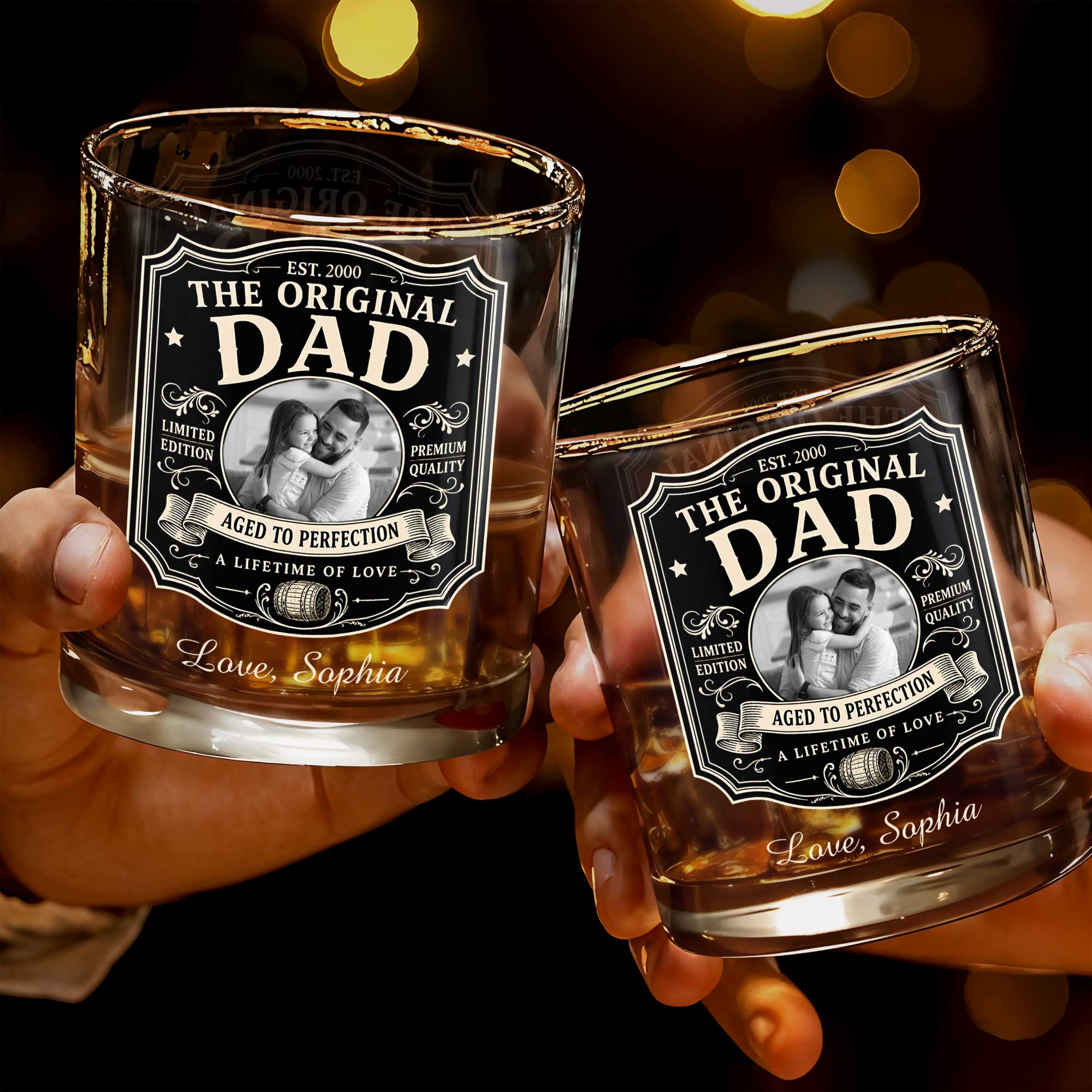 Personalized Custom Whiskey Glass with Photo Upload Gift for Dad