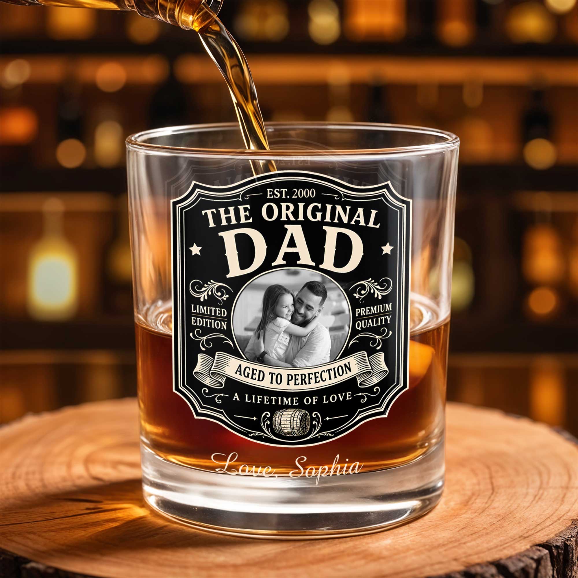 Personalized Custom Whiskey Glass with Photo Upload Gift for Dad
