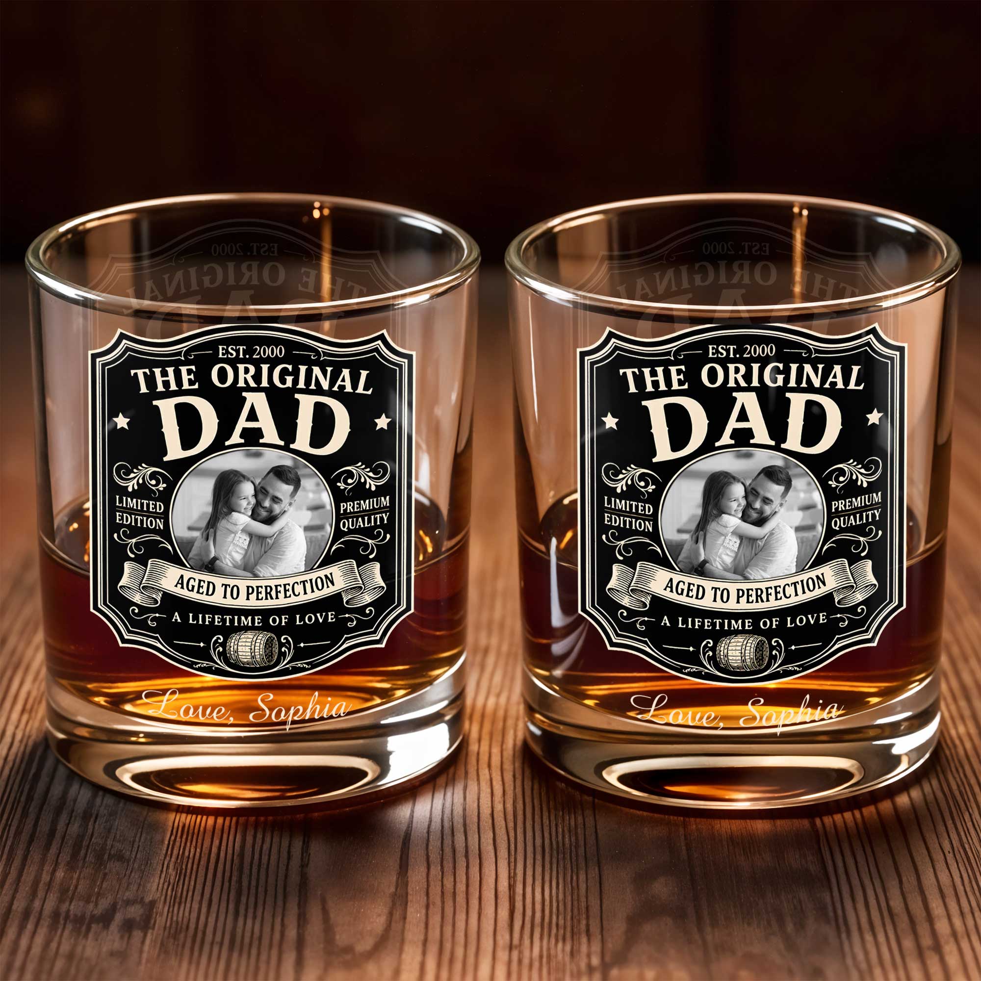 Personalized Custom Whiskey Glass with Photo Upload Gift for Dad