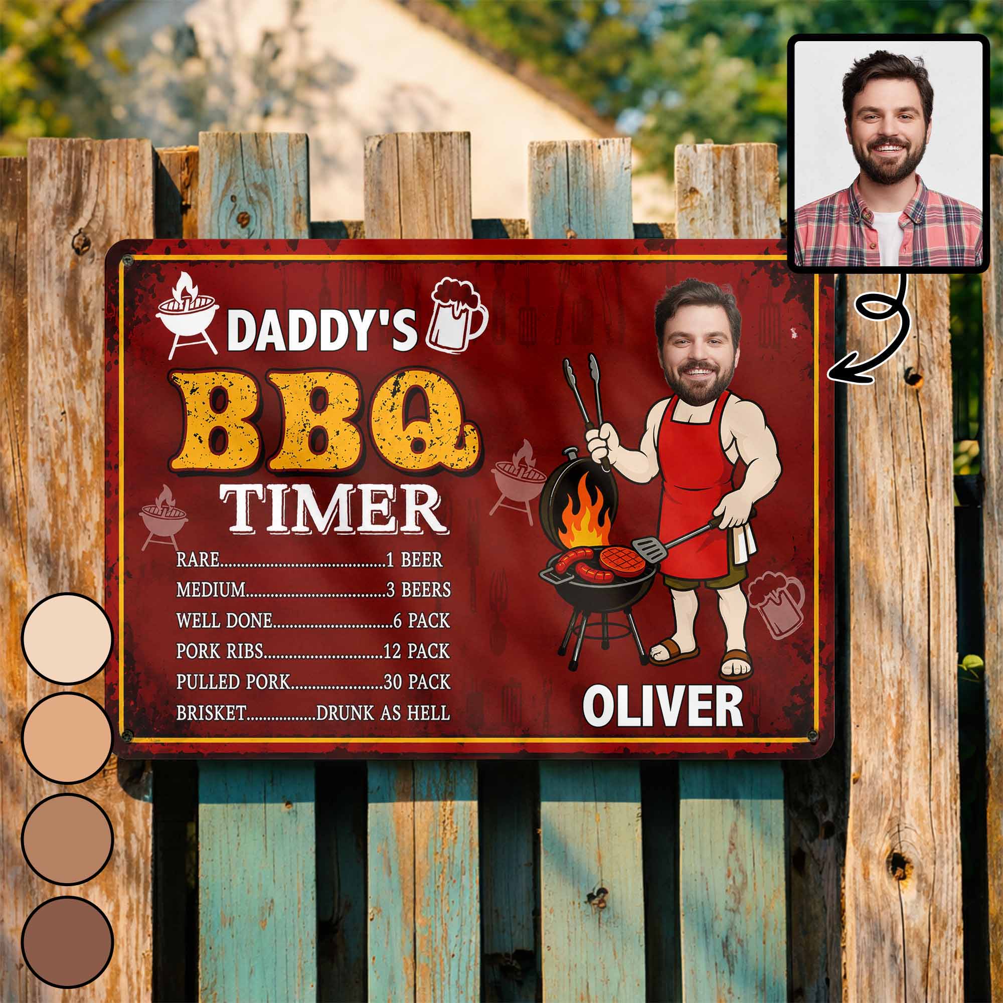 Custom BBQ Timer Metal Sign with Photo for Dad Gift