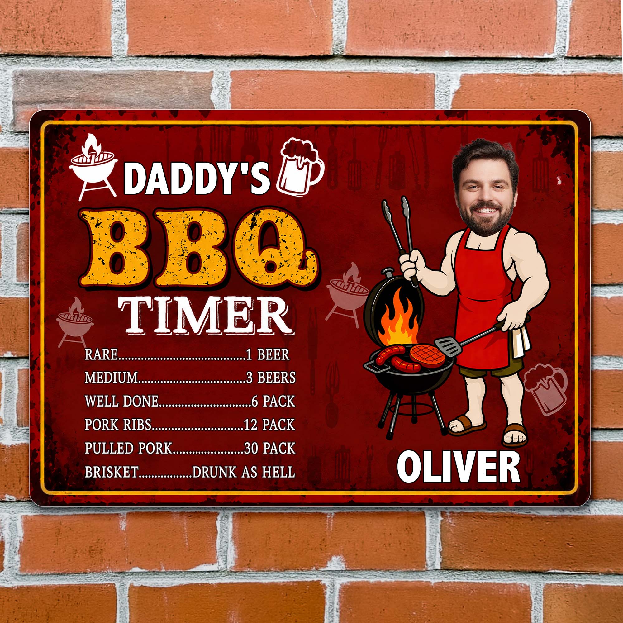 Custom BBQ Timer Metal Sign with Photo for Dad Gift