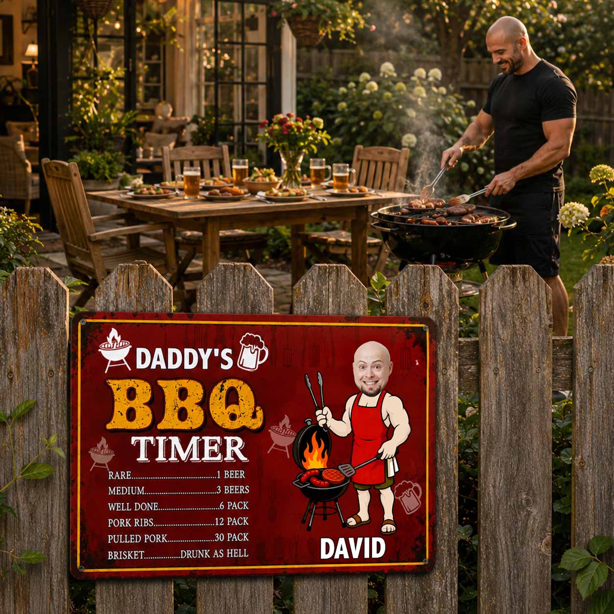 Custom BBQ Timer Metal Sign with Photo for Dad Gift