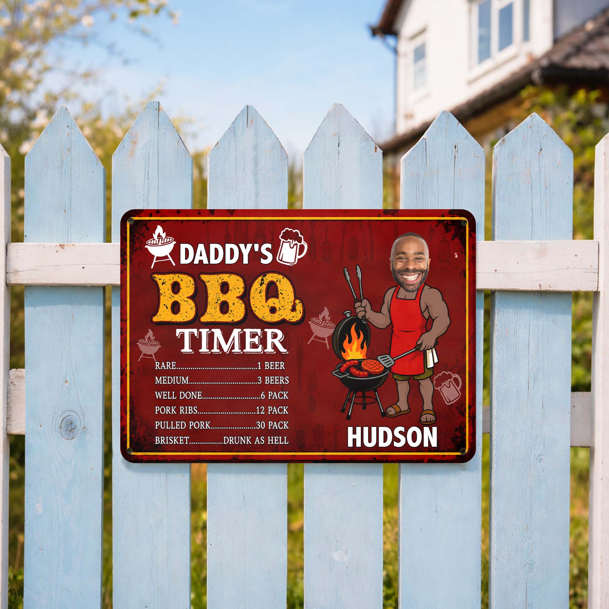 Custom BBQ Timer Metal Sign with Photo for Dad Gift