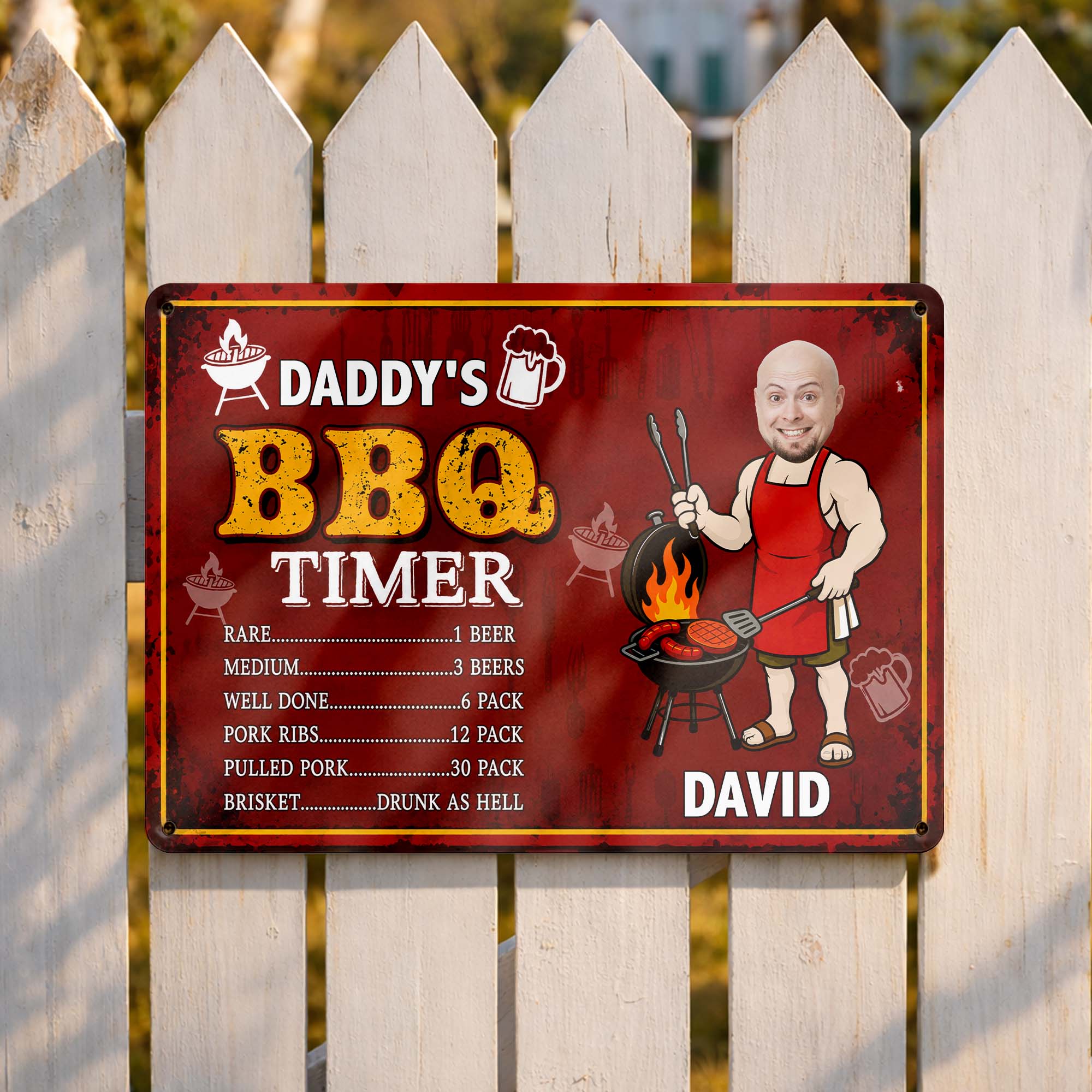 Custom BBQ Timer Metal Sign with Photo for Dad Gift