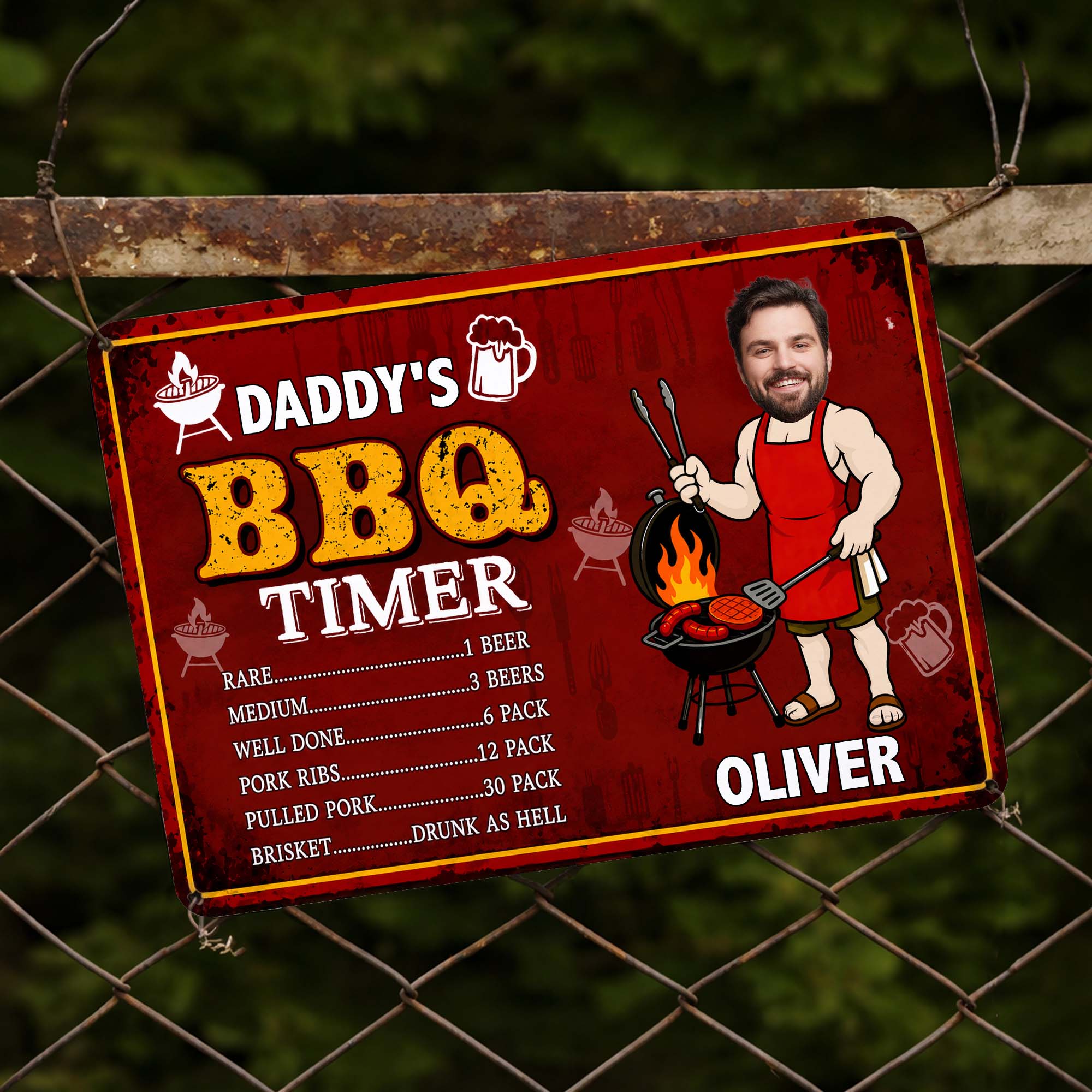 Custom BBQ Timer Metal Sign with Photo for Dad Gift