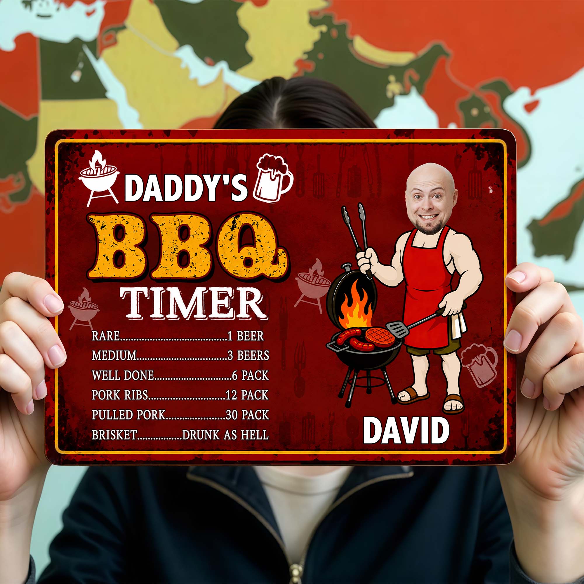 Custom BBQ Timer Metal Sign with Photo for Dad Gift