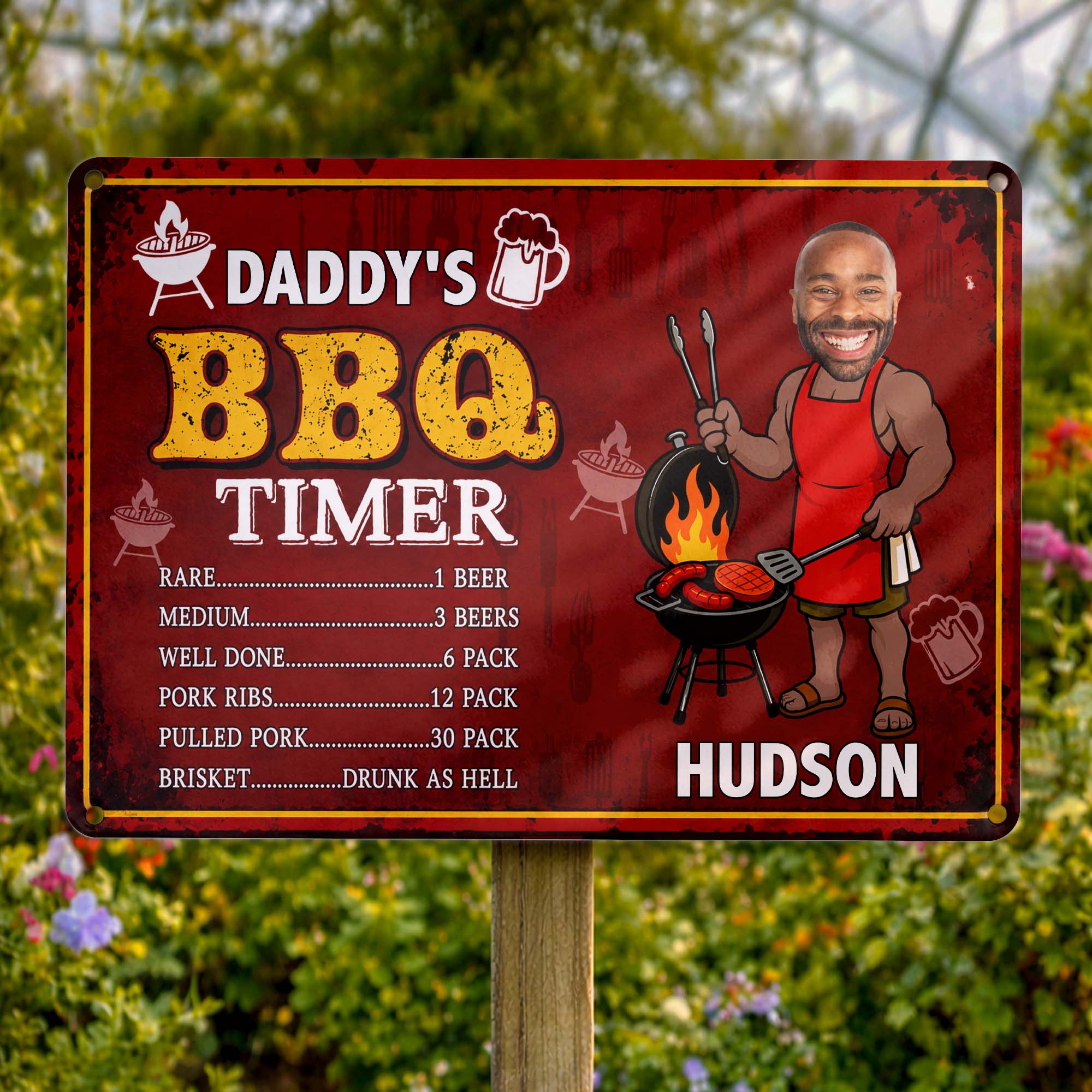 Custom BBQ Timer Metal Sign with Photo for Dad Gift