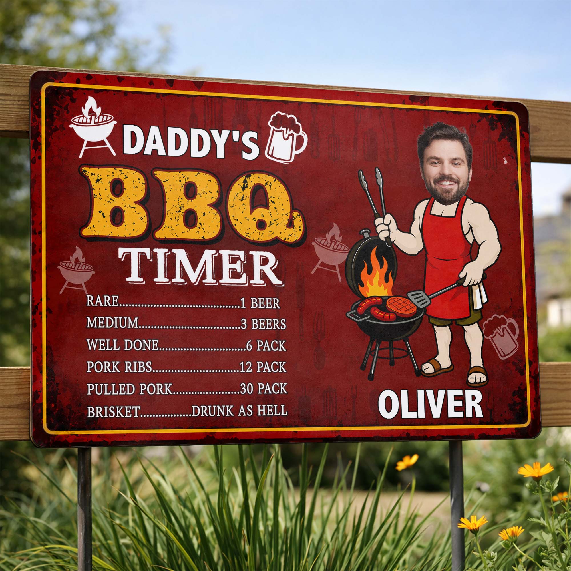Custom BBQ Timer Metal Sign with Photo for Dad Gift