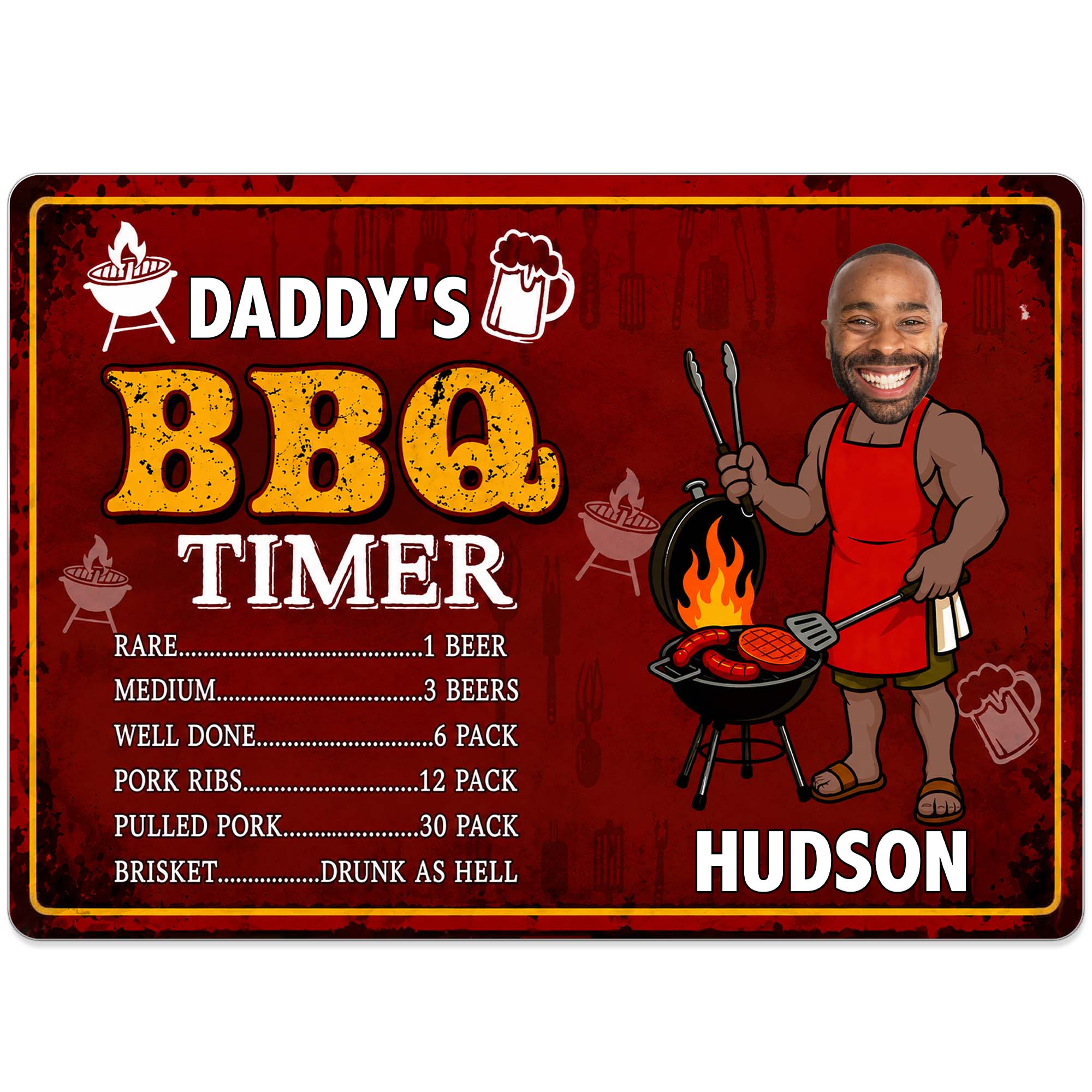 Custom BBQ Timer Metal Sign with Photo for Dad Gift