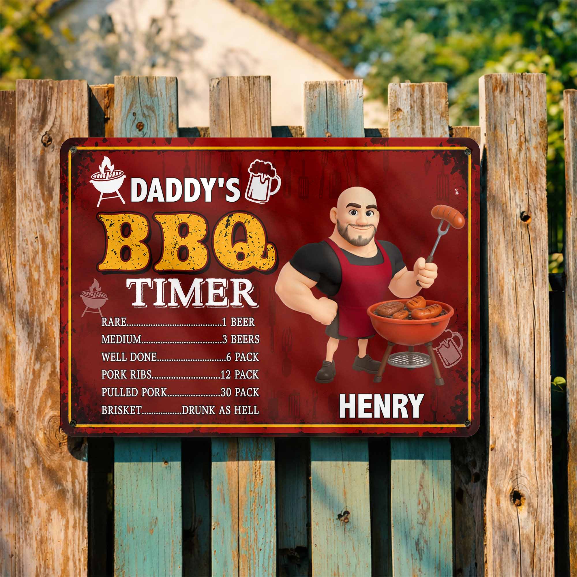 Personalized BBQ Timer Metal Sign Custom Name Gift for Dad