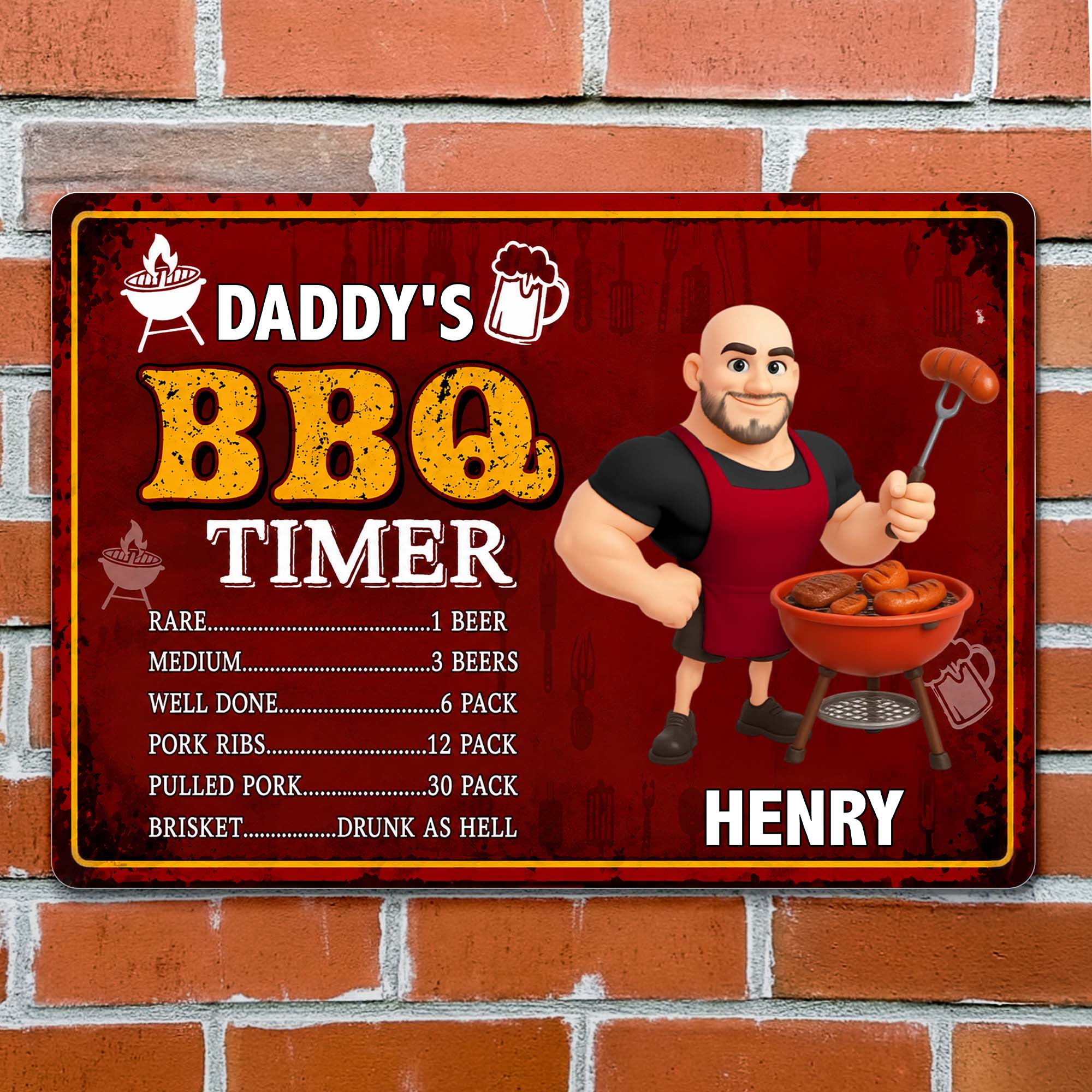 Personalized BBQ Timer Metal Sign Custom Name Gift for Dad