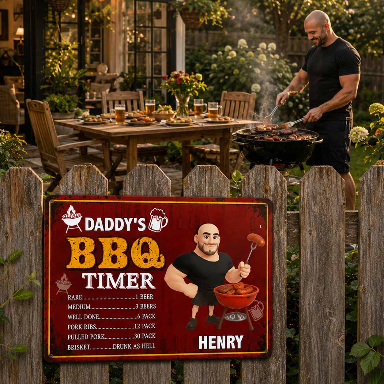 Personalized BBQ Timer Metal Sign Custom Name Gift for Dad