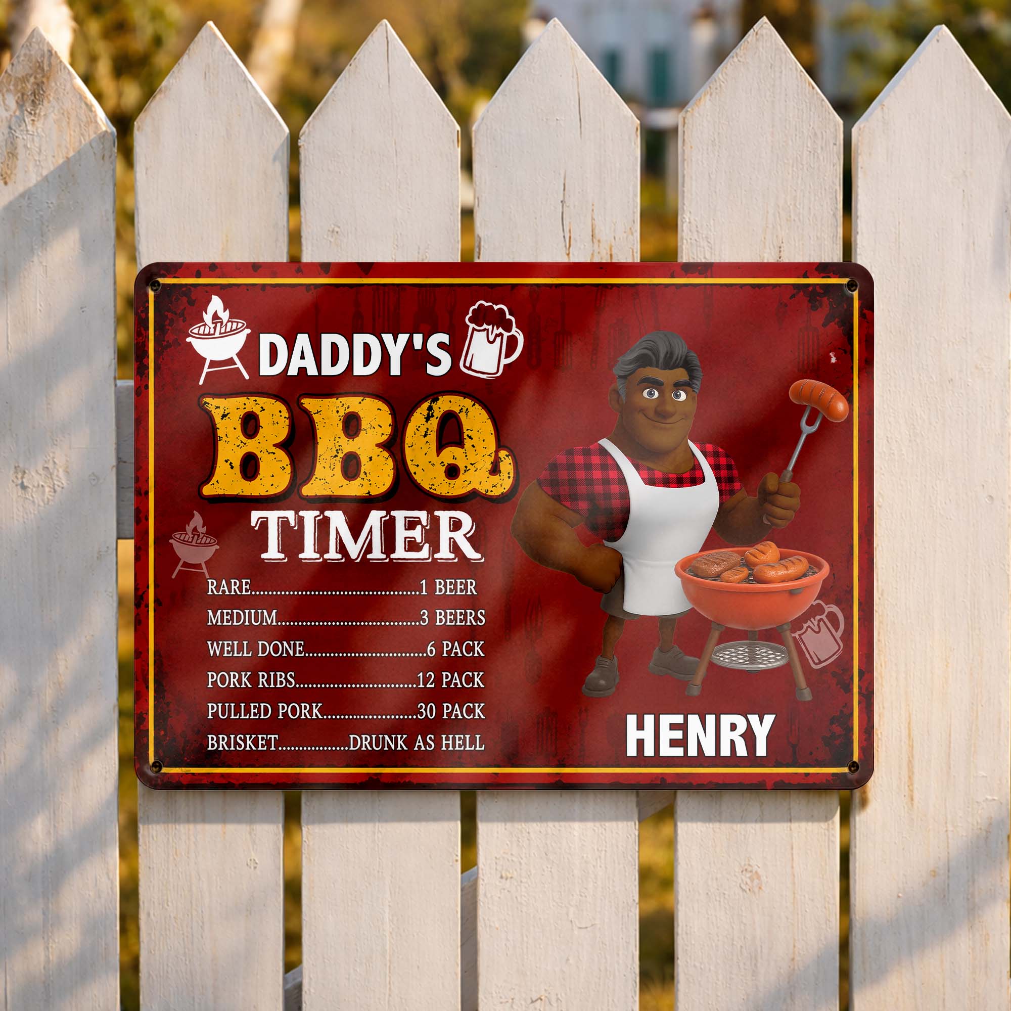 Personalized BBQ Timer Metal Sign Custom Name Gift for Dad