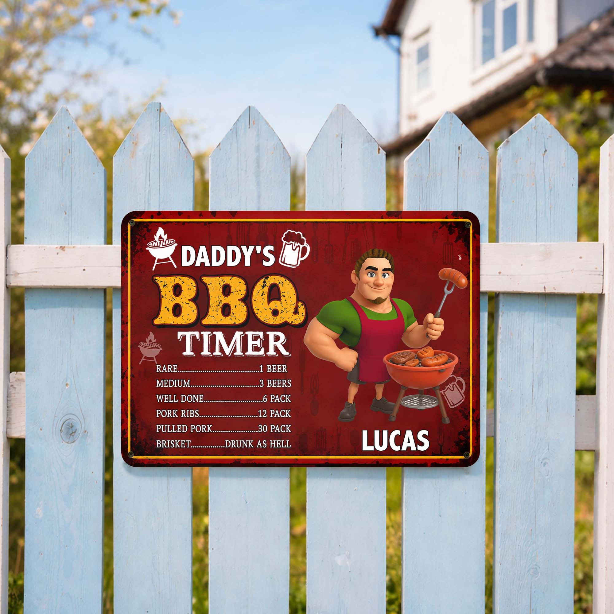 Personalized BBQ Timer Metal Sign Custom Name Gift for Dad