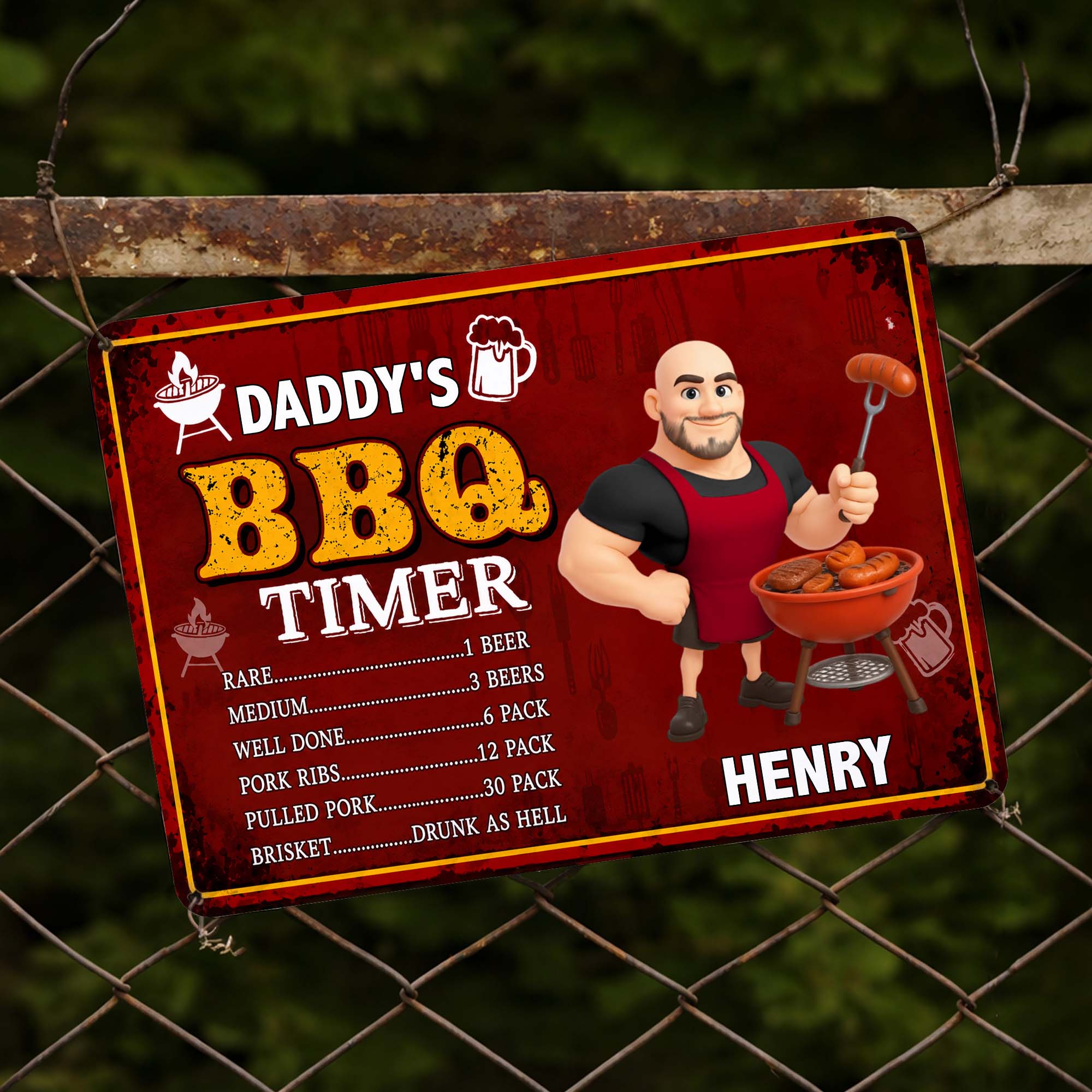 Personalized BBQ Timer Metal Sign Custom Name Gift for Dad