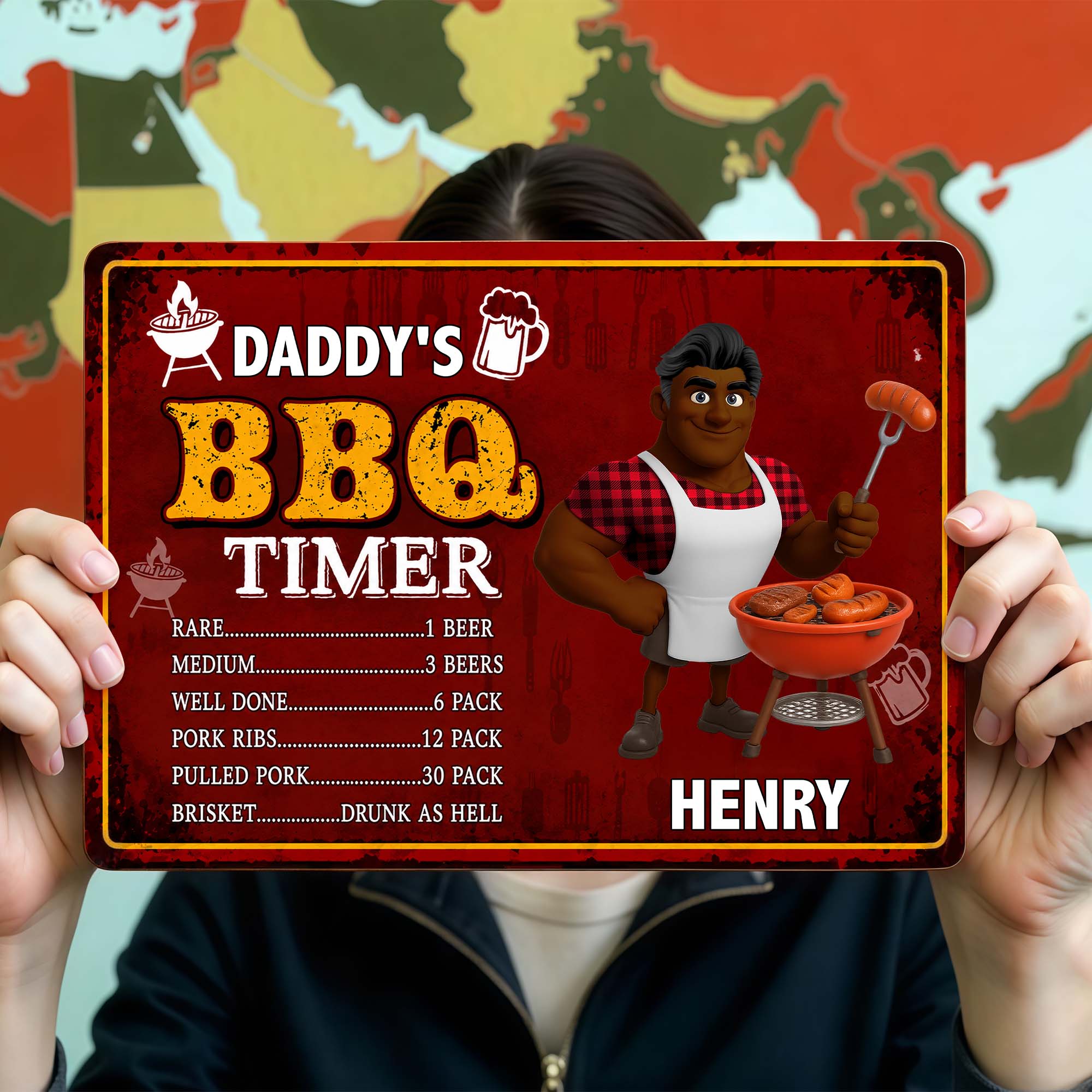 Personalized BBQ Timer Metal Sign Custom Name Gift for Dad