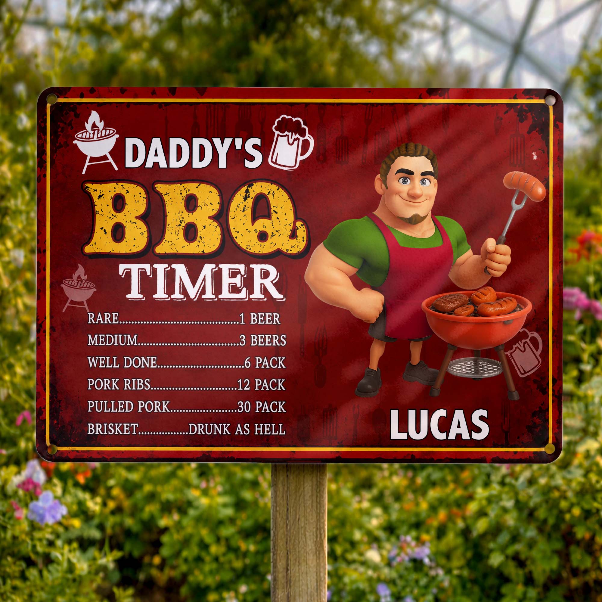 Personalized BBQ Timer Metal Sign Custom Name Gift for Dad