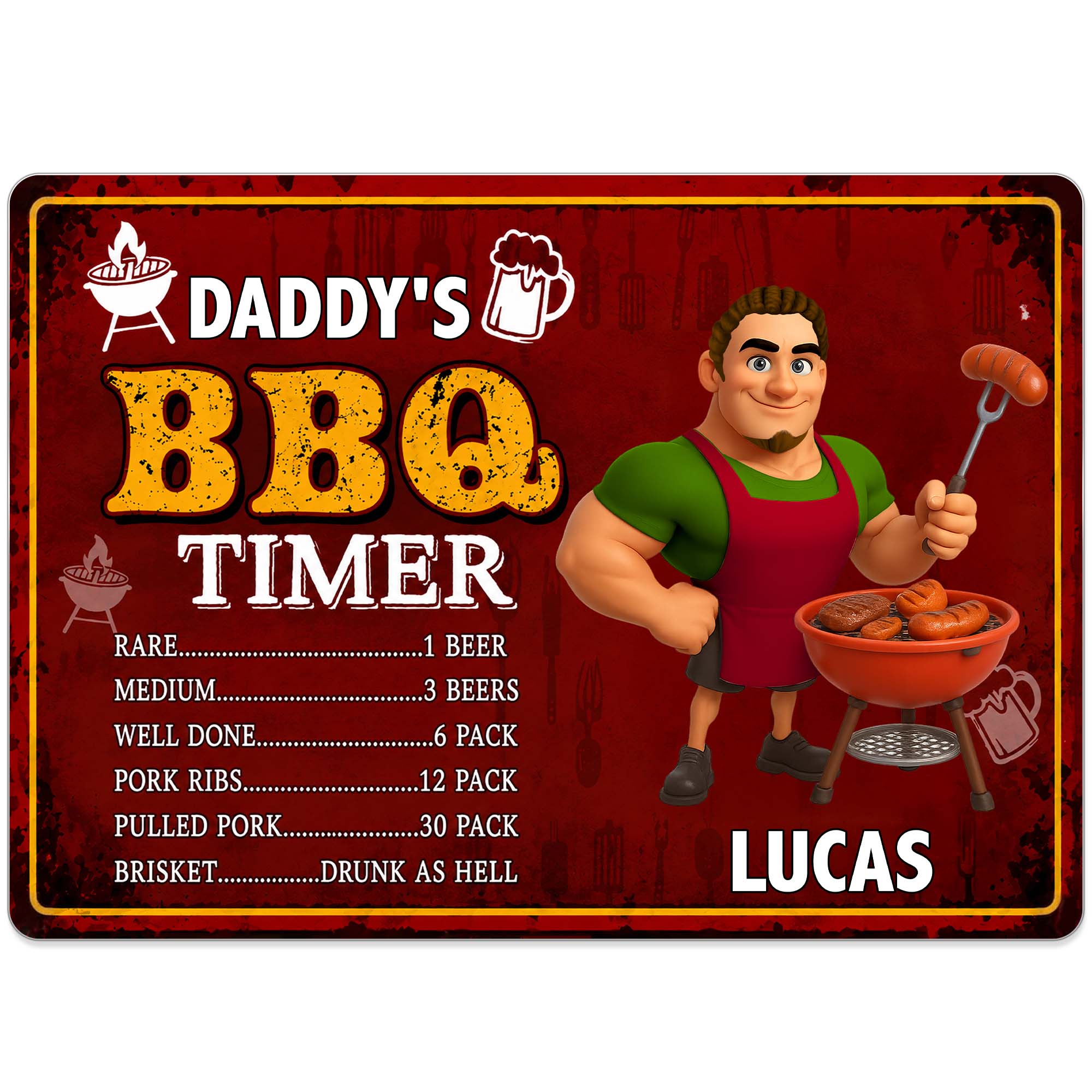 Personalized BBQ Timer Metal Sign Custom Name Gift for Dad