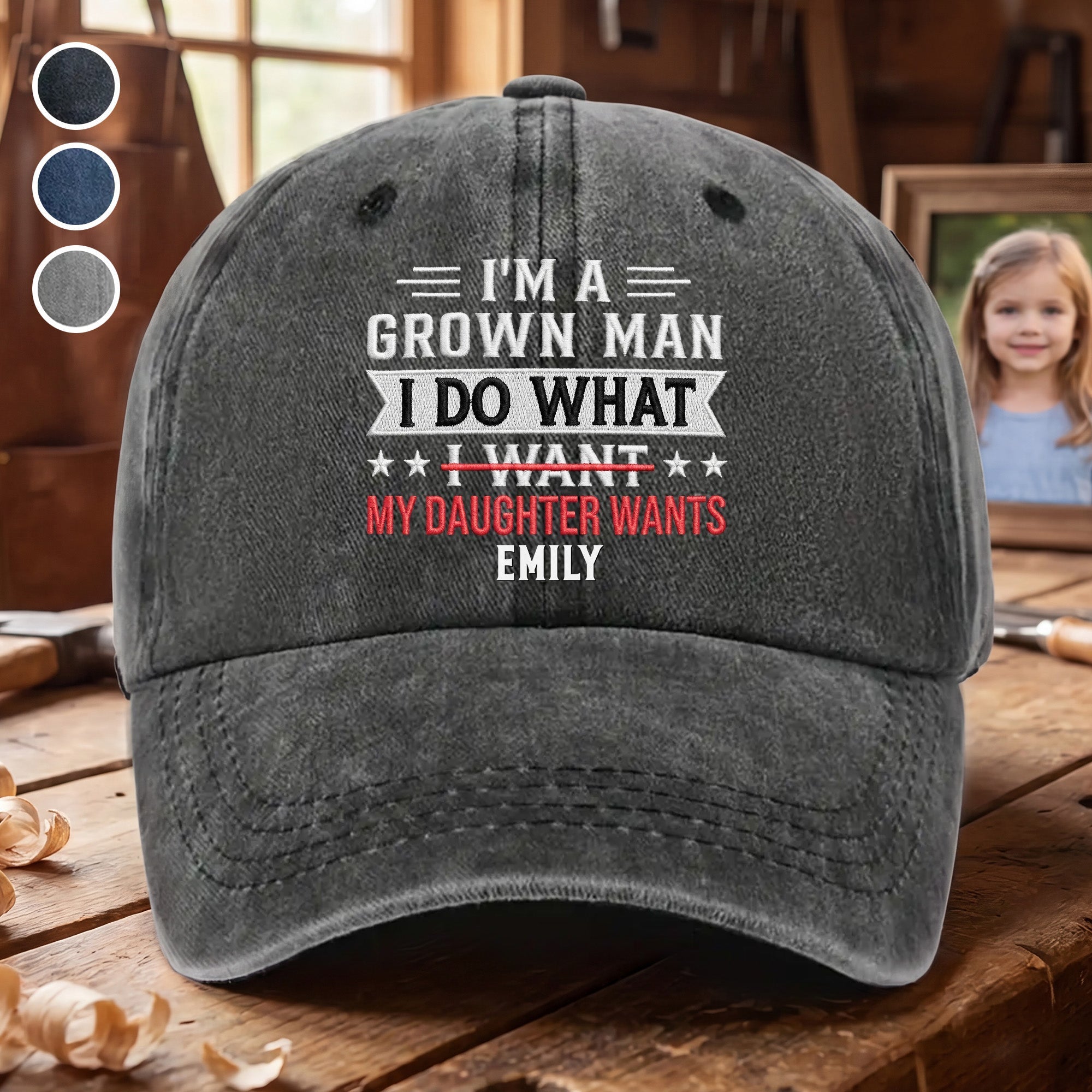 Personalized Washed Denim Cap Custom Message Gift for Dad