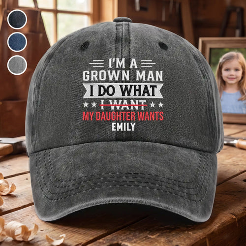 Personalized Washed Denim Cap Custom Message Gift for Dad