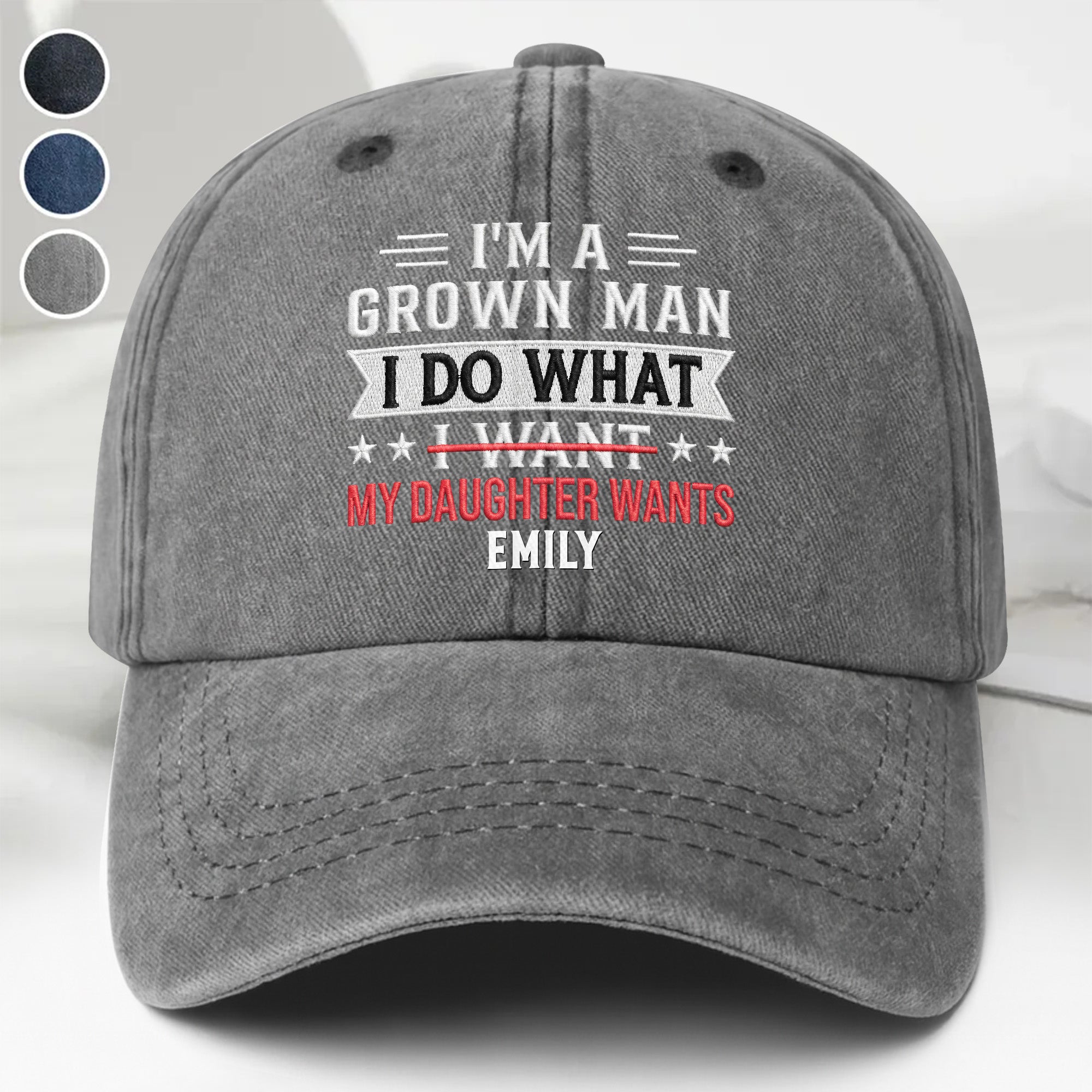 Personalized Washed Denim Cap Custom Message Gift for Dad