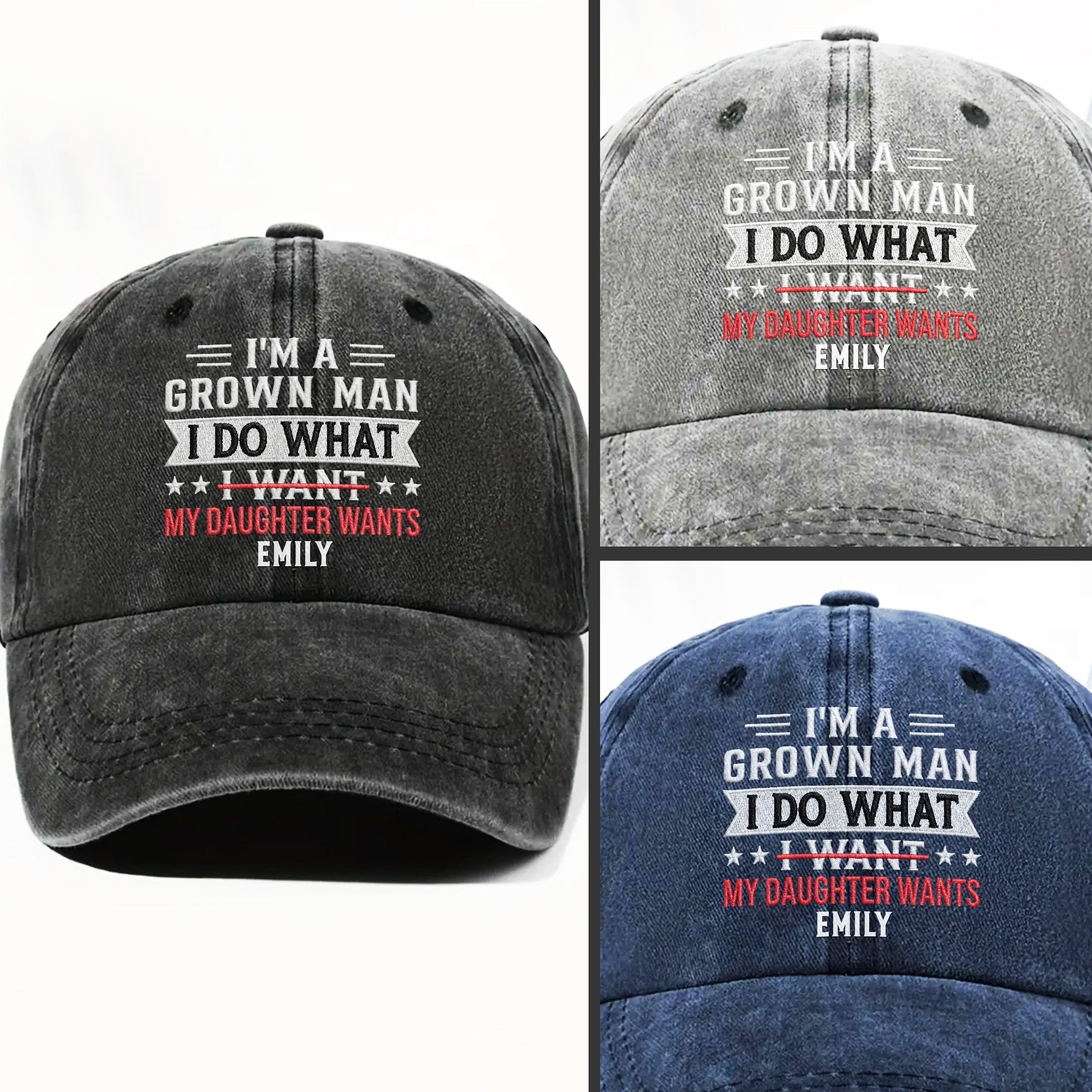 Personalized Washed Denim Cap Custom Message Gift for Dad