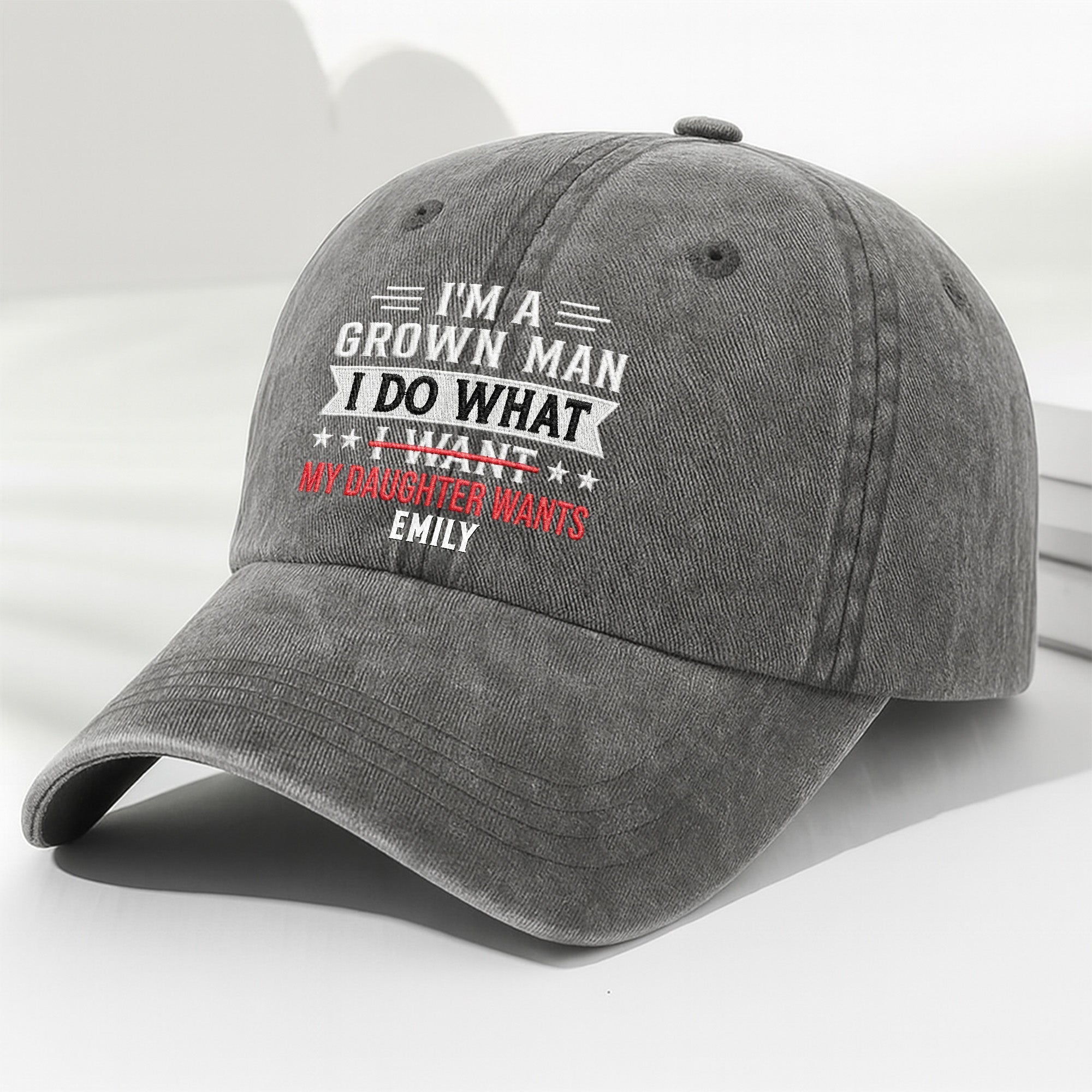 Personalized Washed Denim Cap Custom Message Gift for Dad