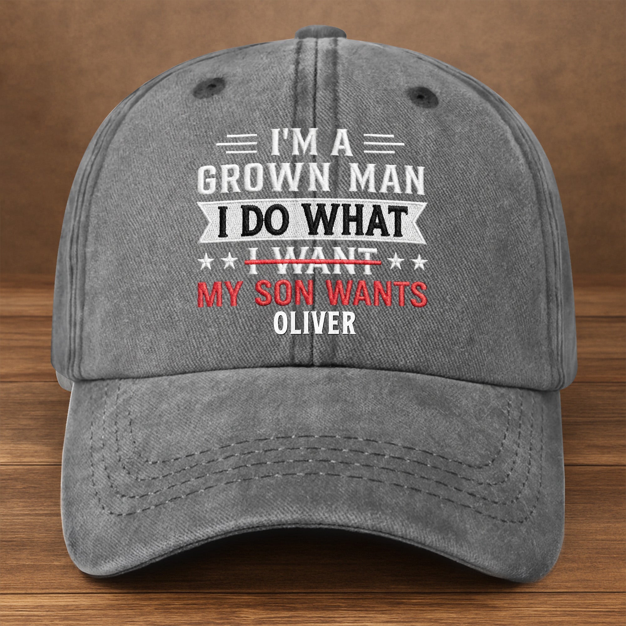 Personalized Washed Denim Cap Custom Message Gift for Dad