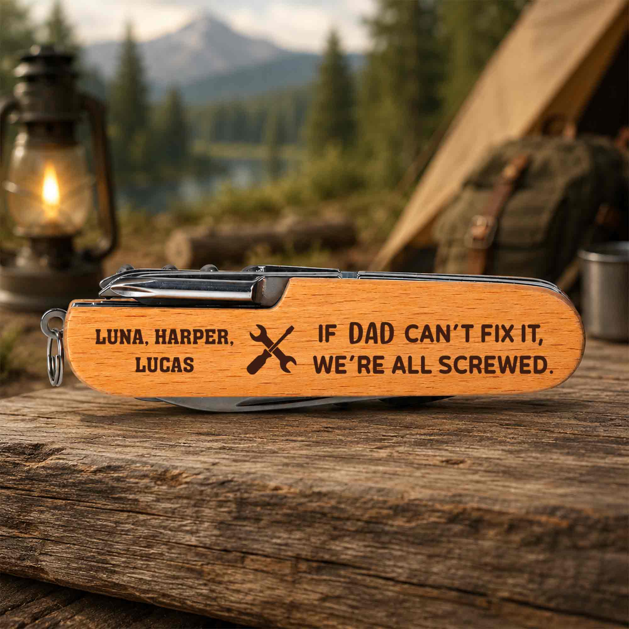 Personalized Wooden Multi Tool Custom Name Gift for Dad