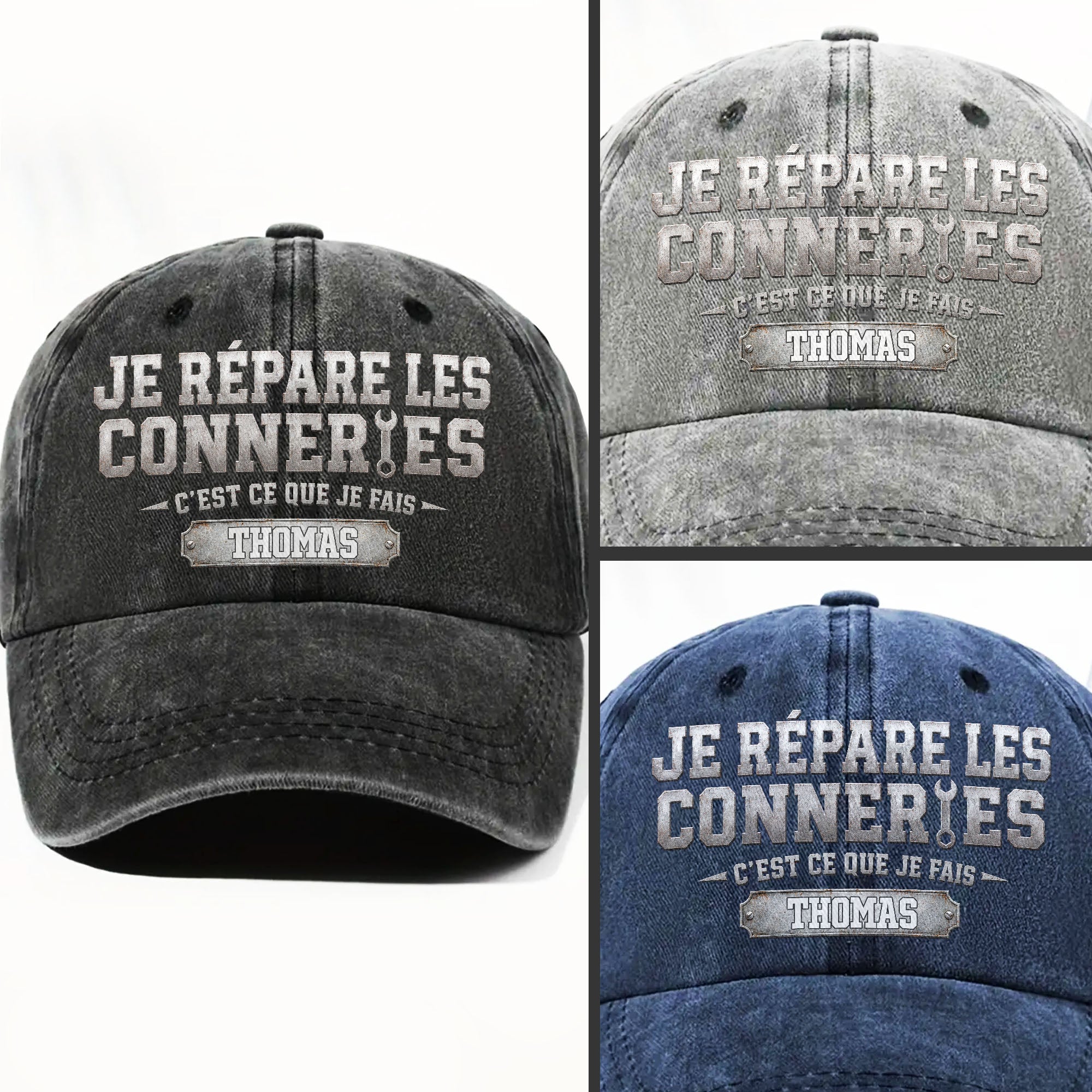 Personalized Washed Denim Cap Custom Dad Gift Idea French