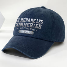 Load image into Gallery viewer, Personalized Washed Denim Cap Custom Dad Gift Idea French
