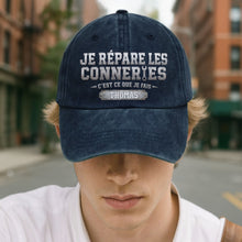 Load image into Gallery viewer, Personalized Washed Denim Cap Custom Dad Gift Idea French
