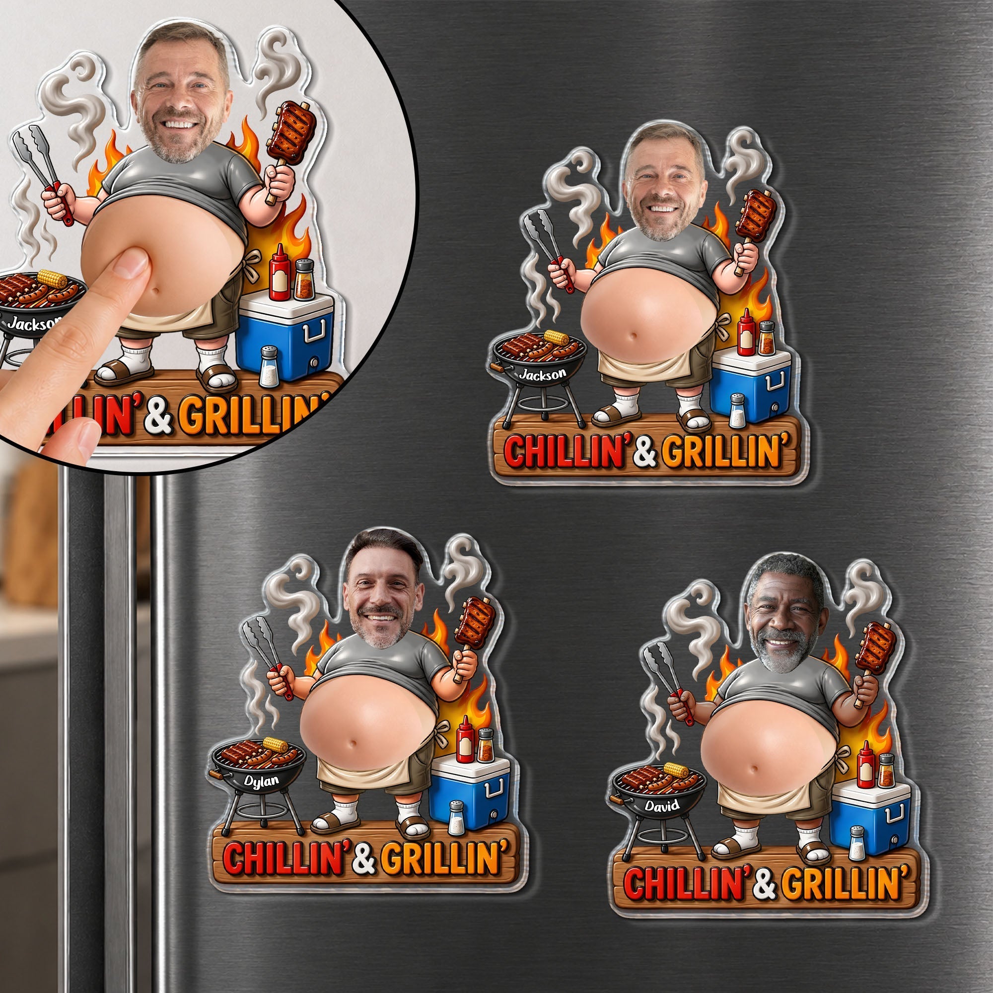 Personalized Squishy Acrylic Fridge Magnet for Dad - Funny BBQ Gift