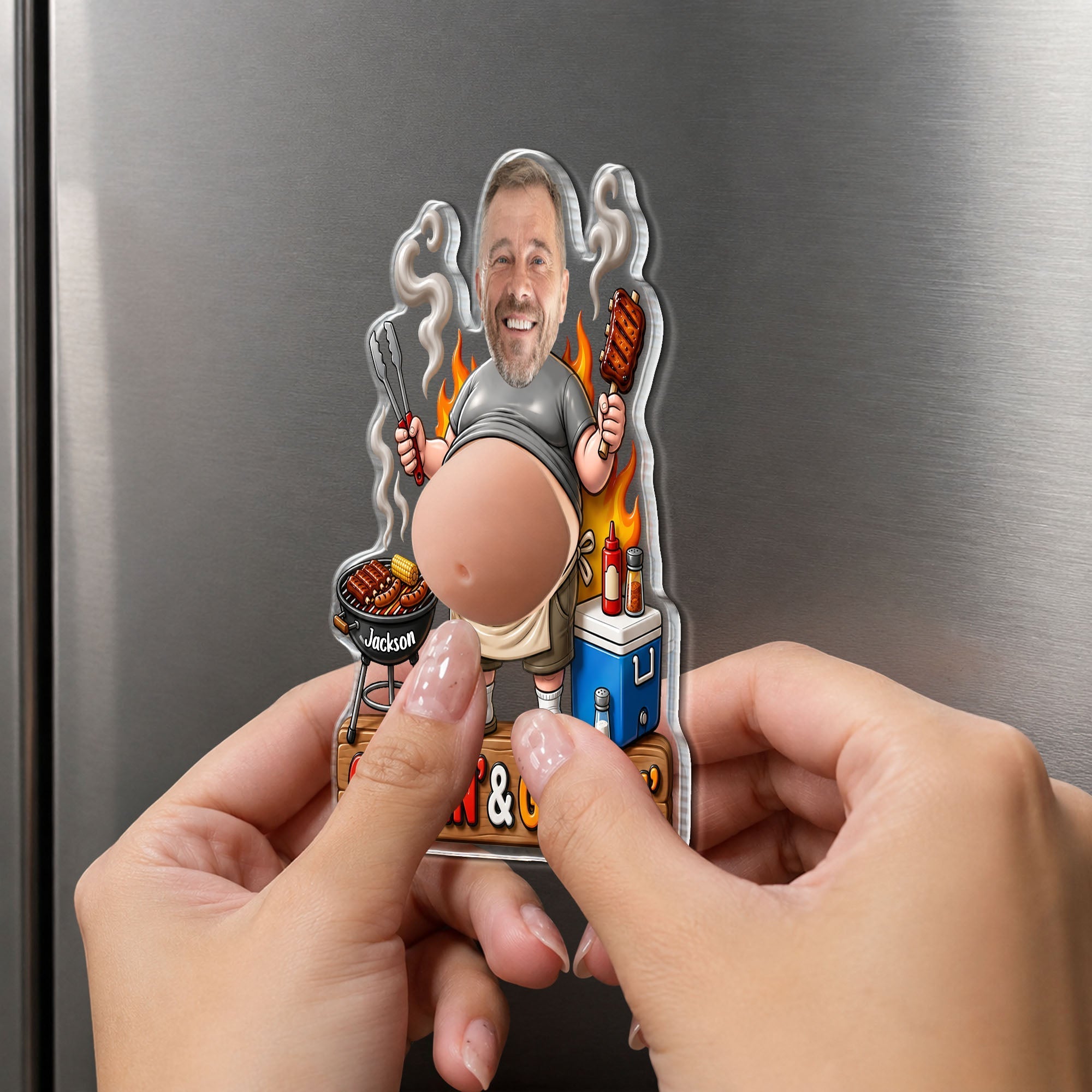 Personalized Squishy Acrylic Fridge Magnet for Dad - Funny BBQ Gift
