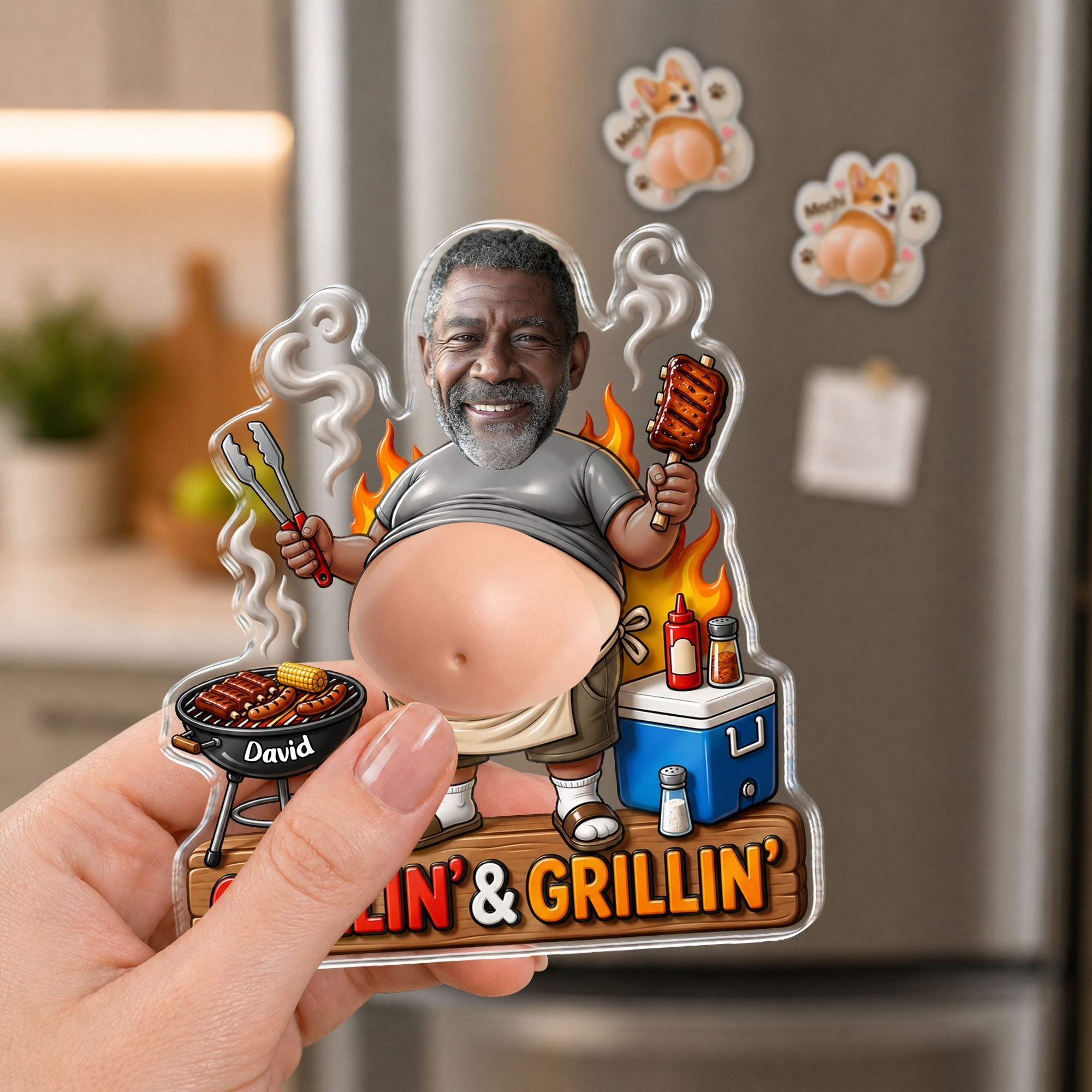 Personalized Squishy Acrylic Fridge Magnet for Dad - Funny BBQ Gift