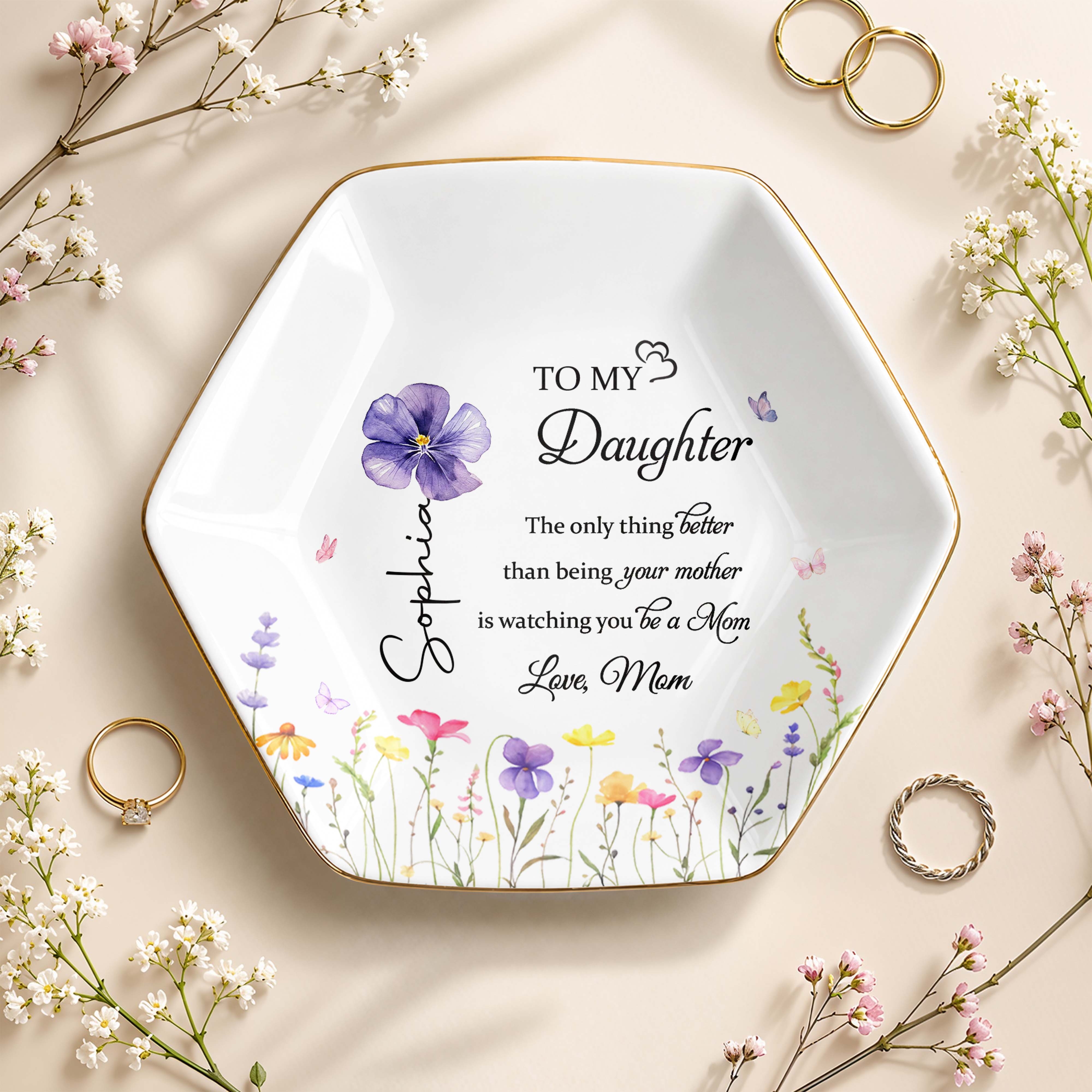 Personalized Hexagonal Jewelry Dish Custom Gift for Daughter