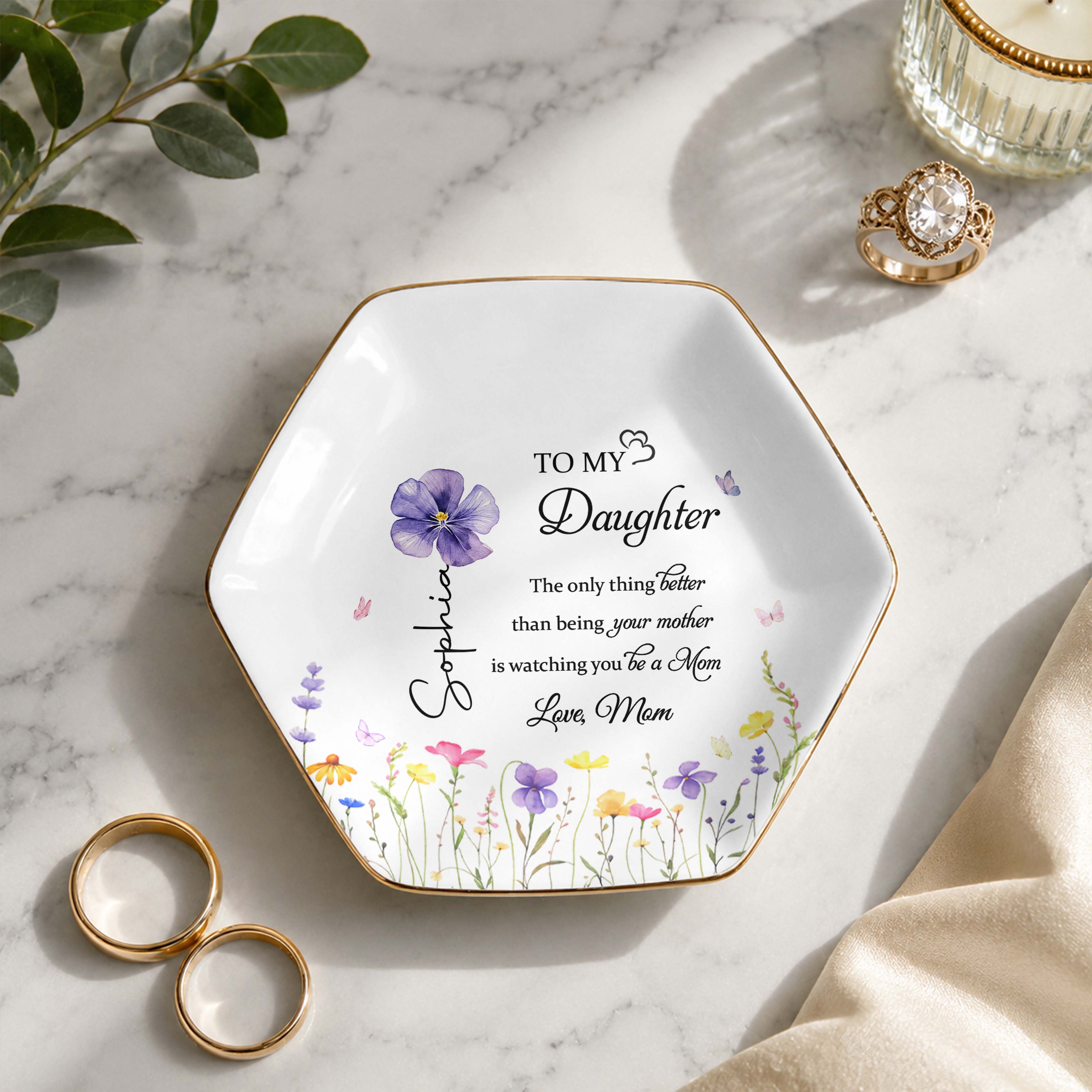 Personalized Hexagonal Jewelry Dish Custom Gift for Daughter