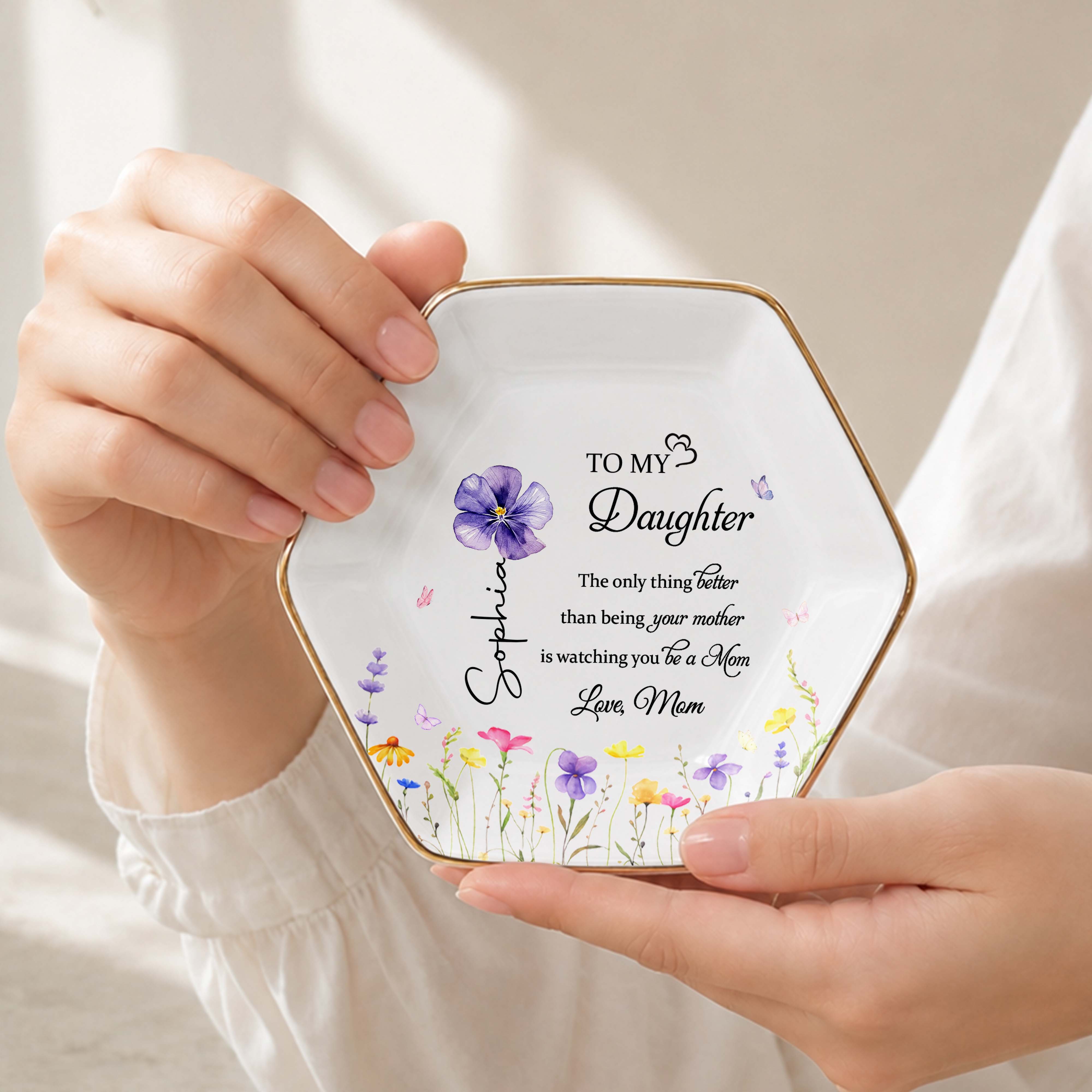 Personalized Hexagonal Jewelry Dish Custom Gift for Daughter