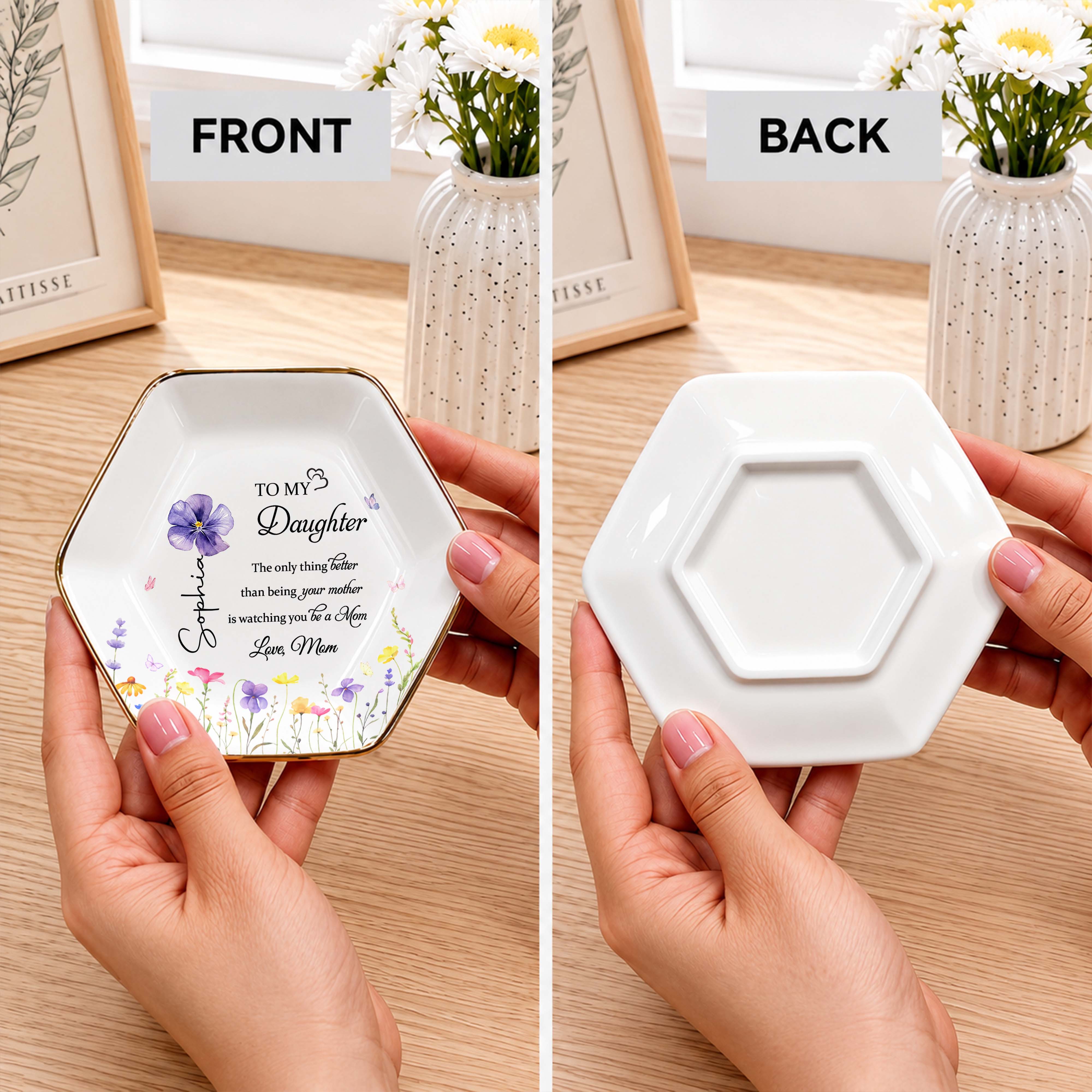Personalized Hexagonal Jewelry Dish Custom Gift for Daughter