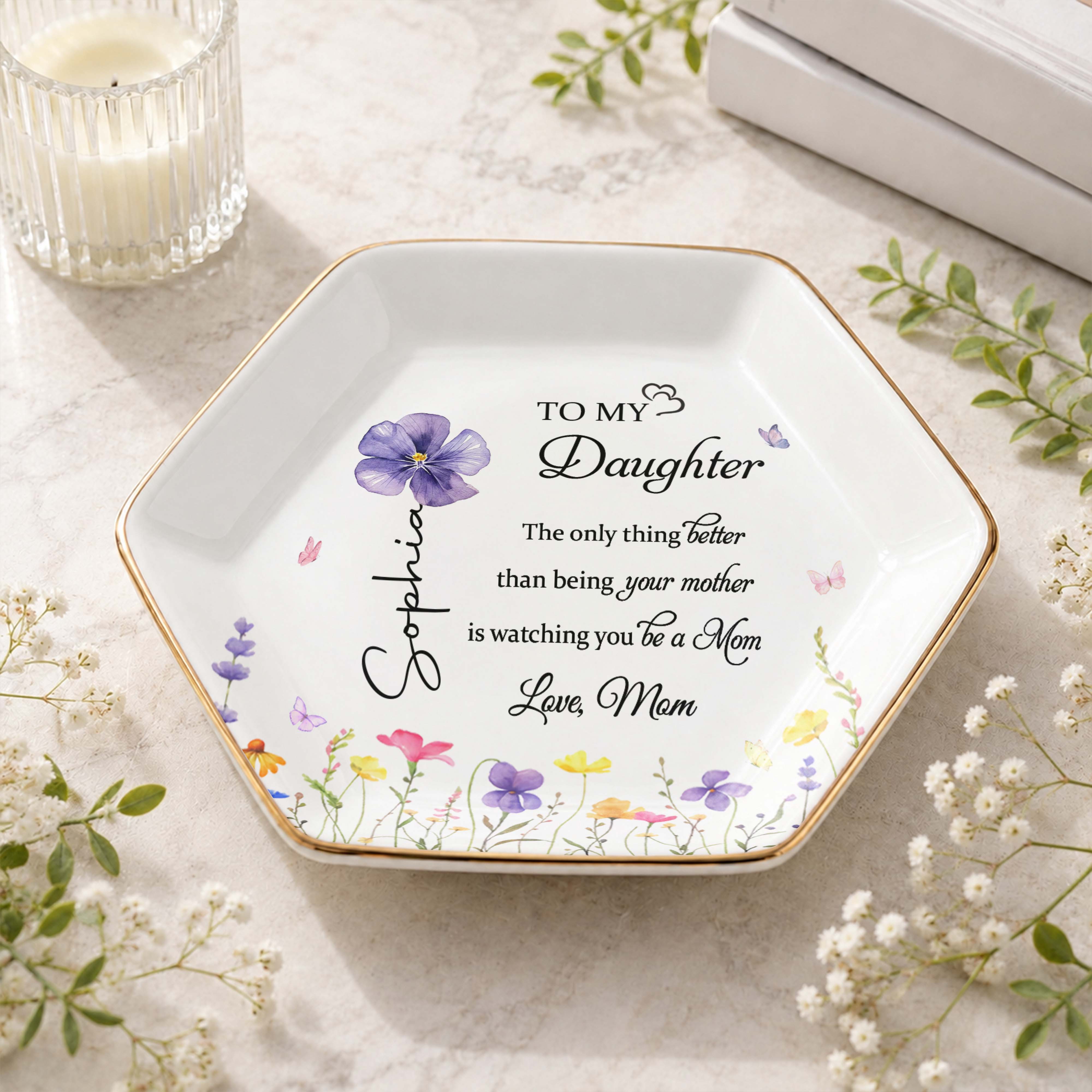 Personalized Hexagonal Jewelry Dish Custom Gift for Daughter