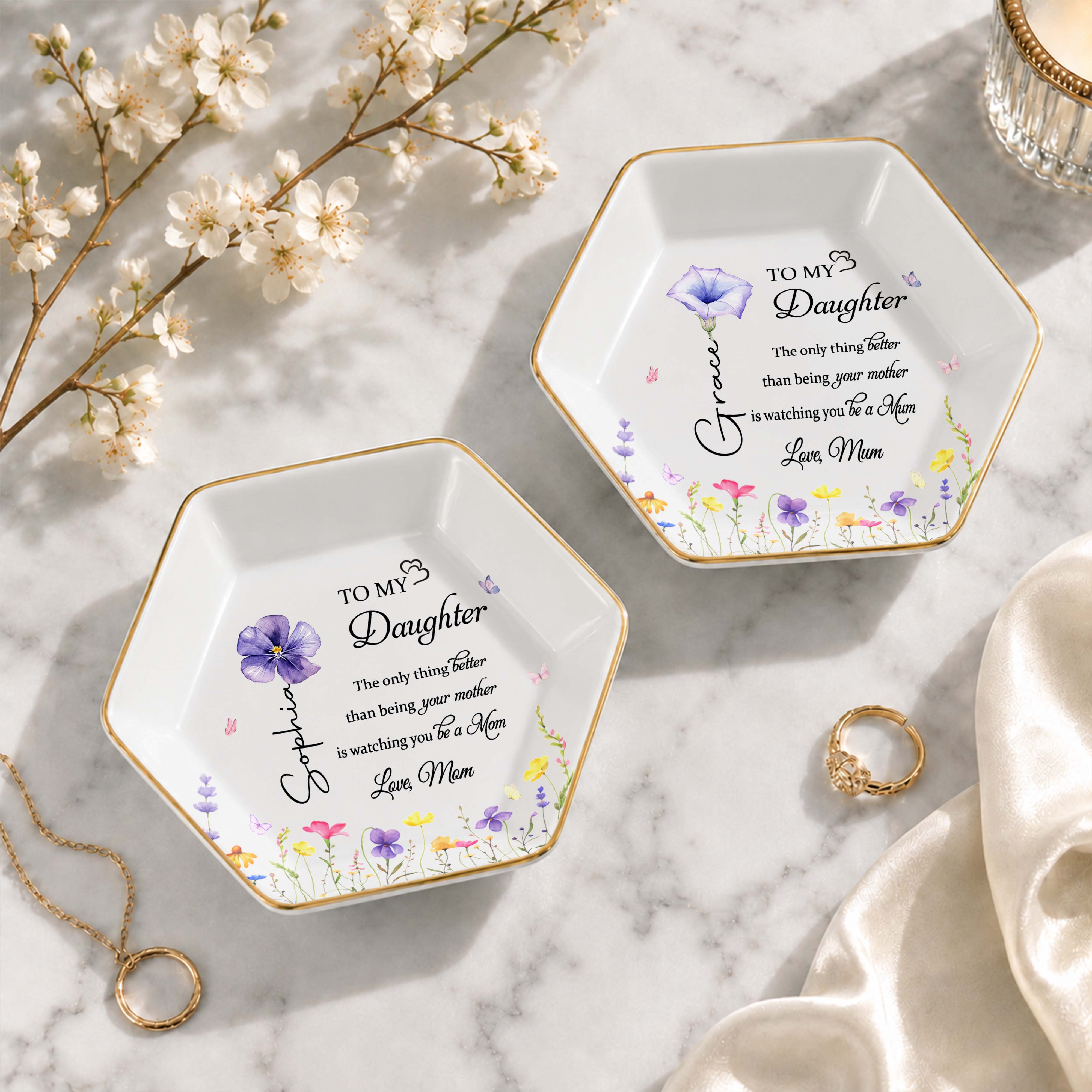 Personalized Hexagonal Jewelry Dish Custom Gift for Daughter