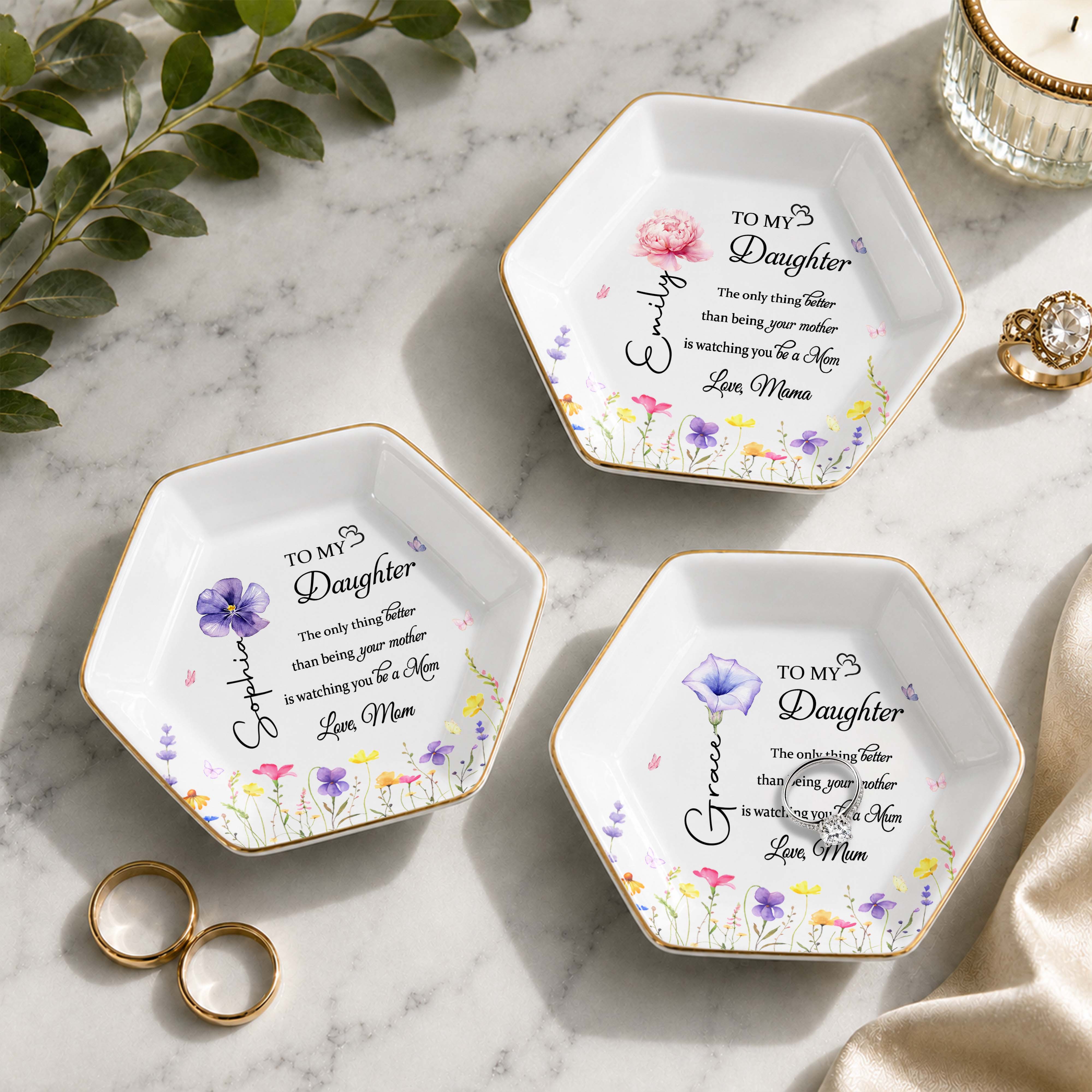 Personalized Hexagonal Jewelry Dish Custom Gift for Daughter