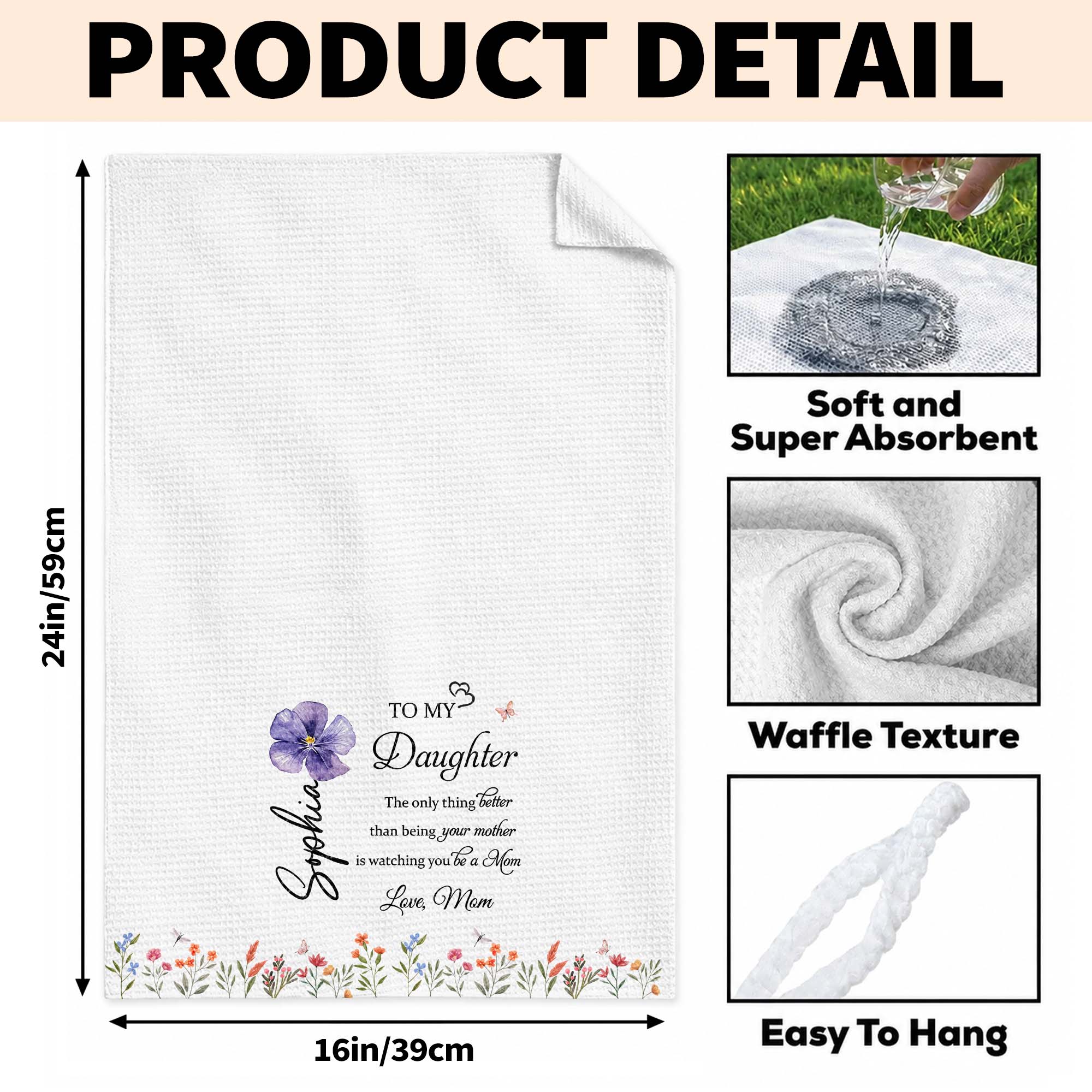 Personalized Kitchen Towel Custom Name Gift for Daughter